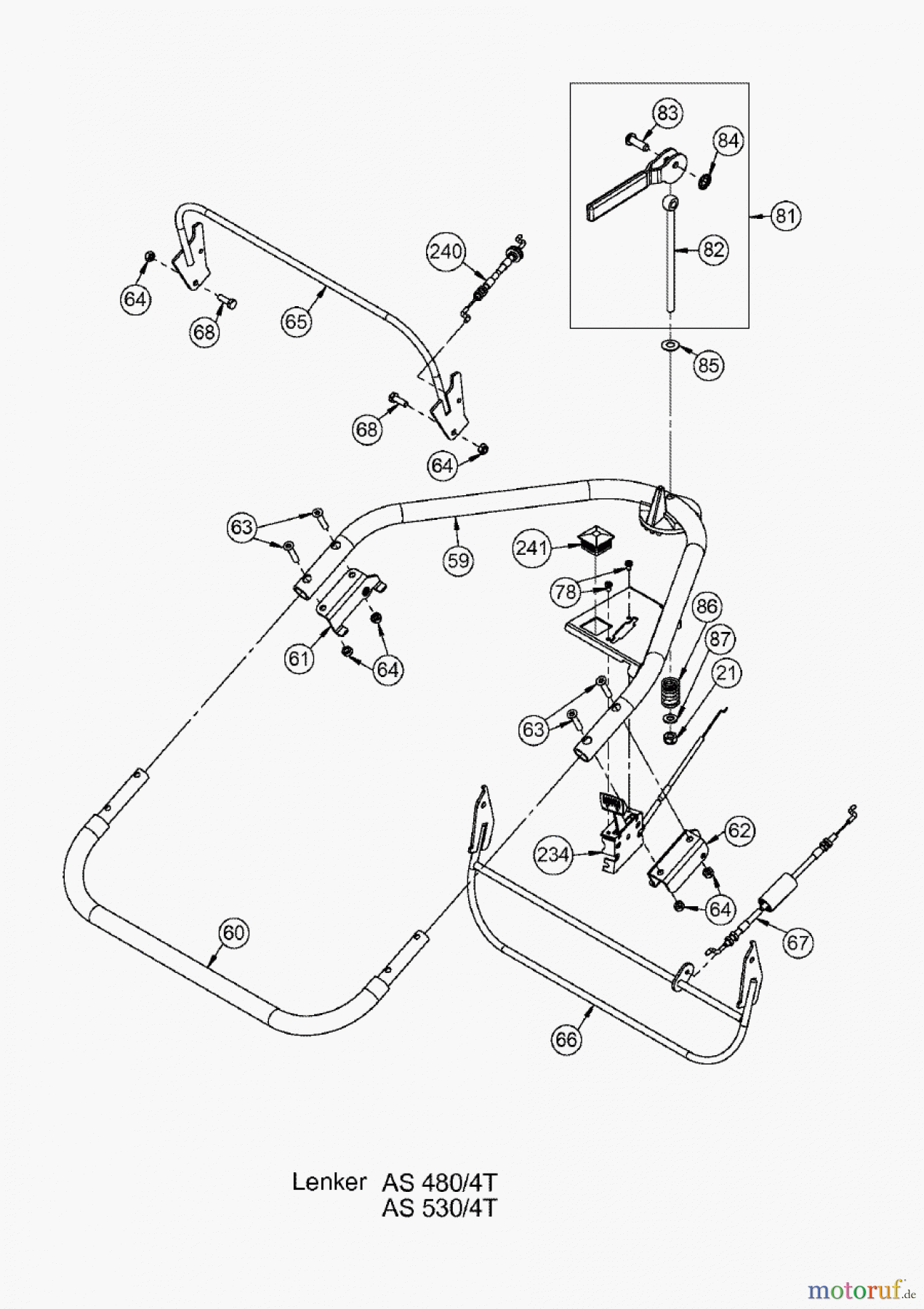  AS-Motor (neu) Rasen Profi-Rasenmäher AS 480 Heckauswurf AS 480/4T ab FNr. 019107202001 Lenker