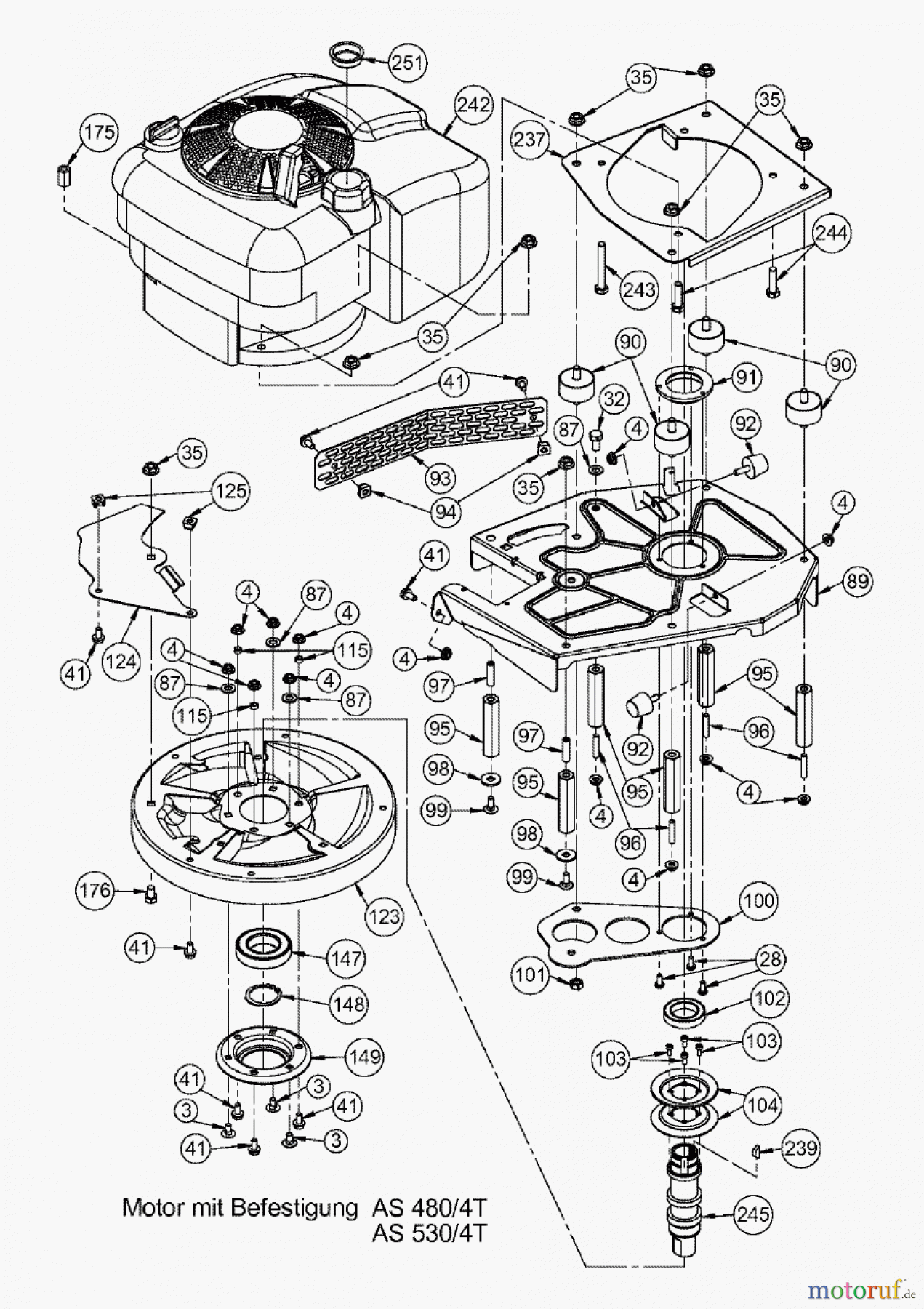  AS-Motor (neu) Rasen Profi-Rasenmäher AS 480 Heckauswurf AS 480/4T ab FNr. 019107202001 Motor mit Befestigung