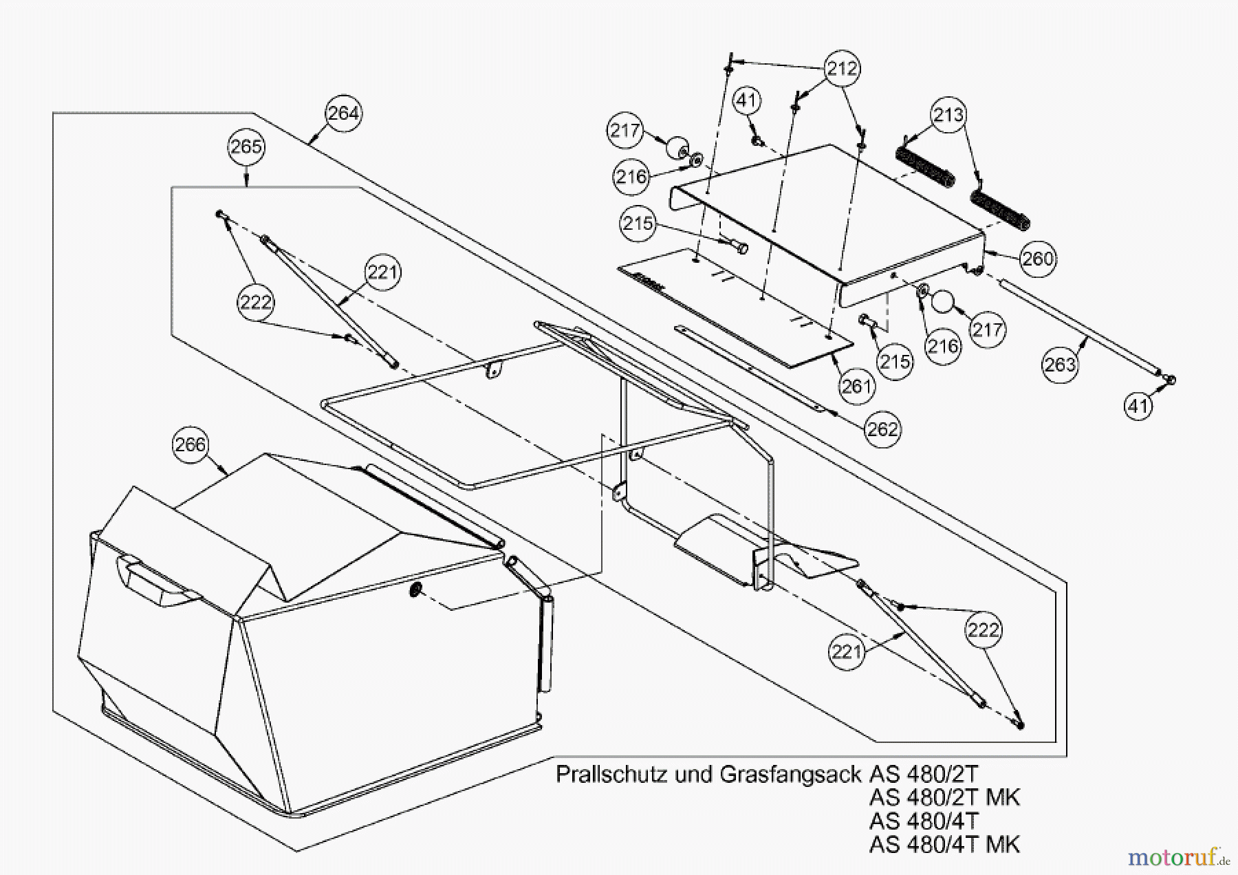AS-Motor (neu) Rasen Profi-Rasenmäher AS 480 Heckauswurf AS 480/4T MK ab FNr. 019207202001 Prallschutz und Grasfangsack