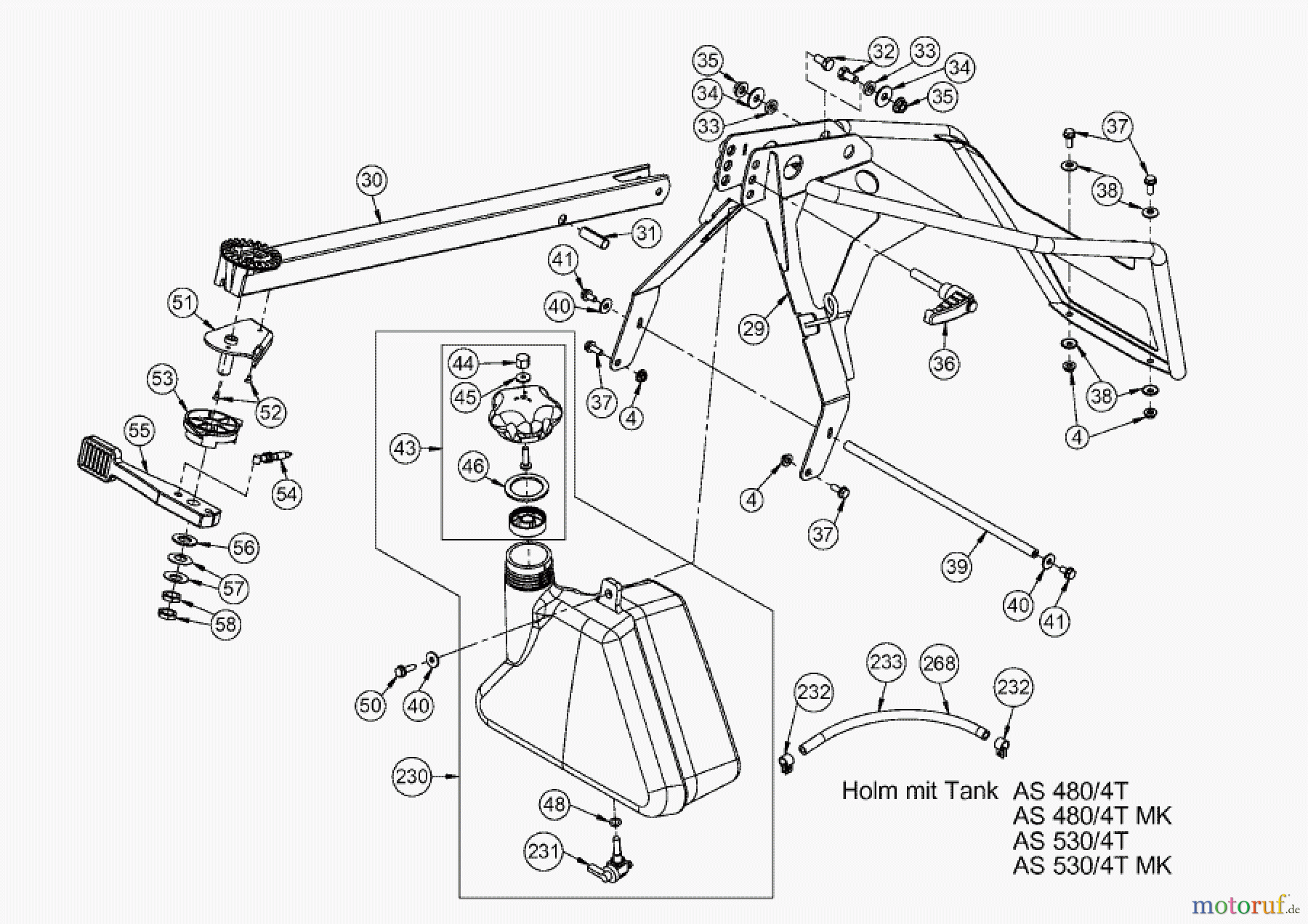 AS-Motor (neu) Rasen Profi-Rasenmäher AS 480 Heckauswurf AS 480/4T MK ab FNr. 019207202001 Holm mit Tank