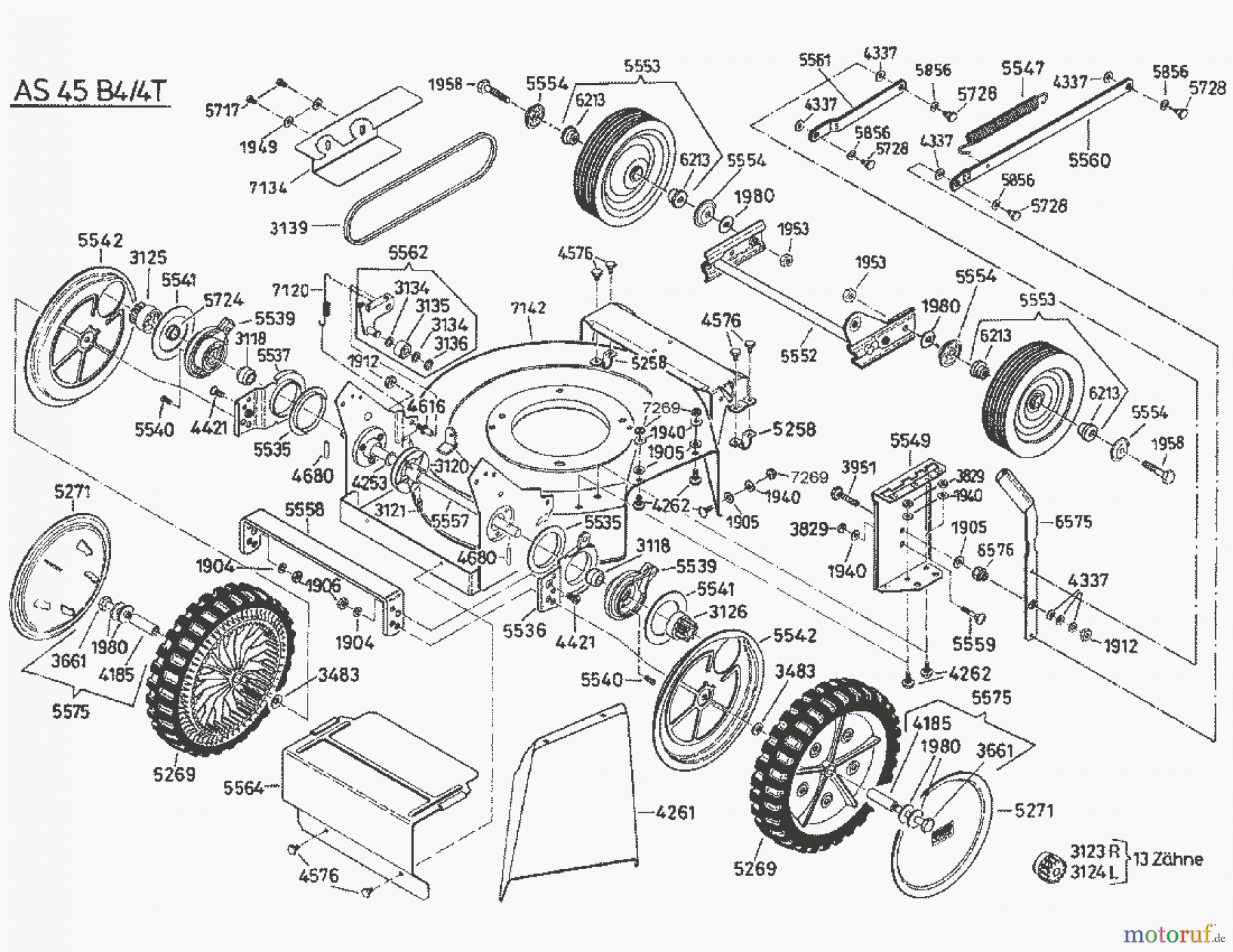  AS-Motor (neu) Rasen Profi-Rasenmäher AS 480 Heckauswurf AS 480/4T MK ab FNr. 019207202001 Messerhaube