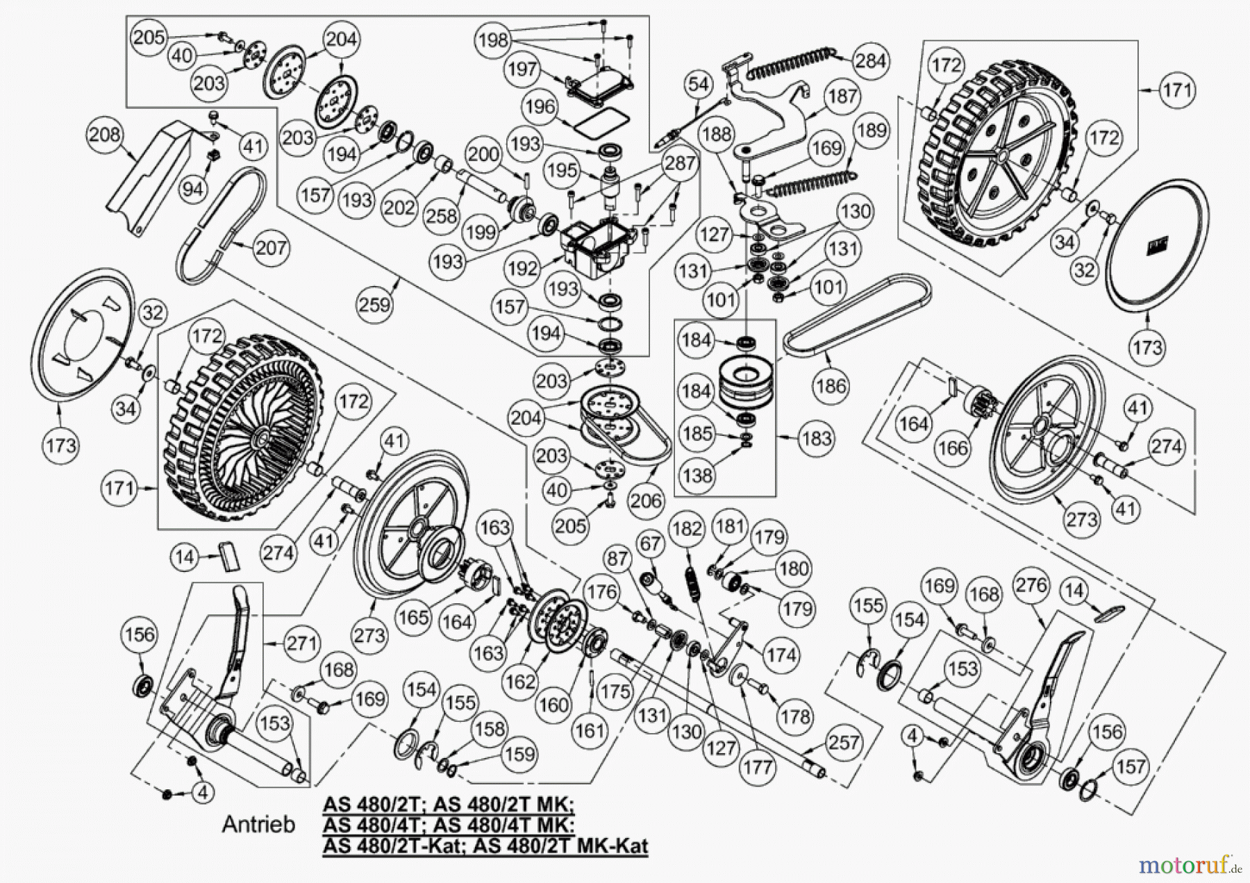  AS-Motor (neu) Rasen Profi-Rasenmäher AS 480 Heckauswurf AS 480/2T cat ab FNr. 020308050001 Antrieb