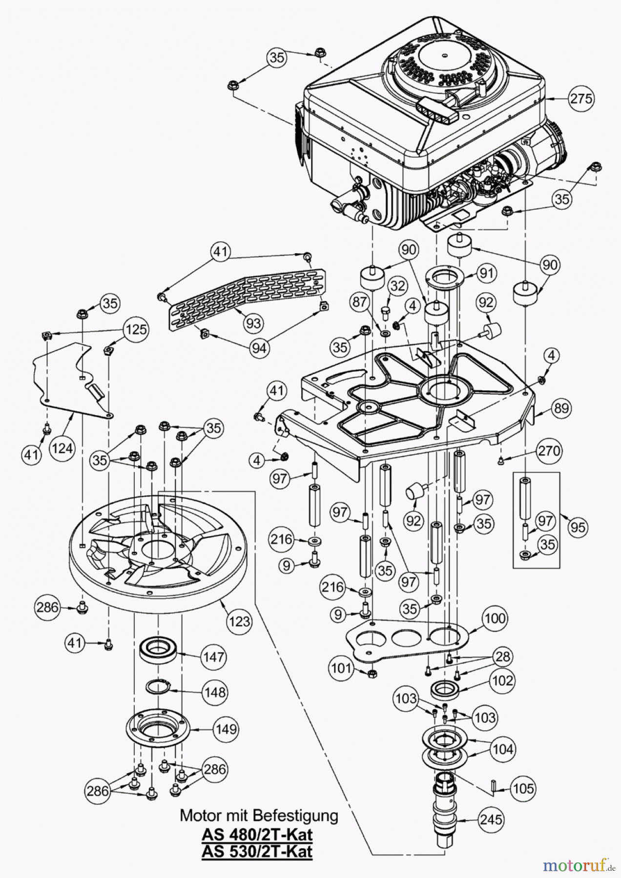 AS-Motor (neu) Rasen Profi-Rasenmäher AS 480 Heckauswurf AS 480/2T cat ab FNr. 020308050001 Motor mit Befestigung