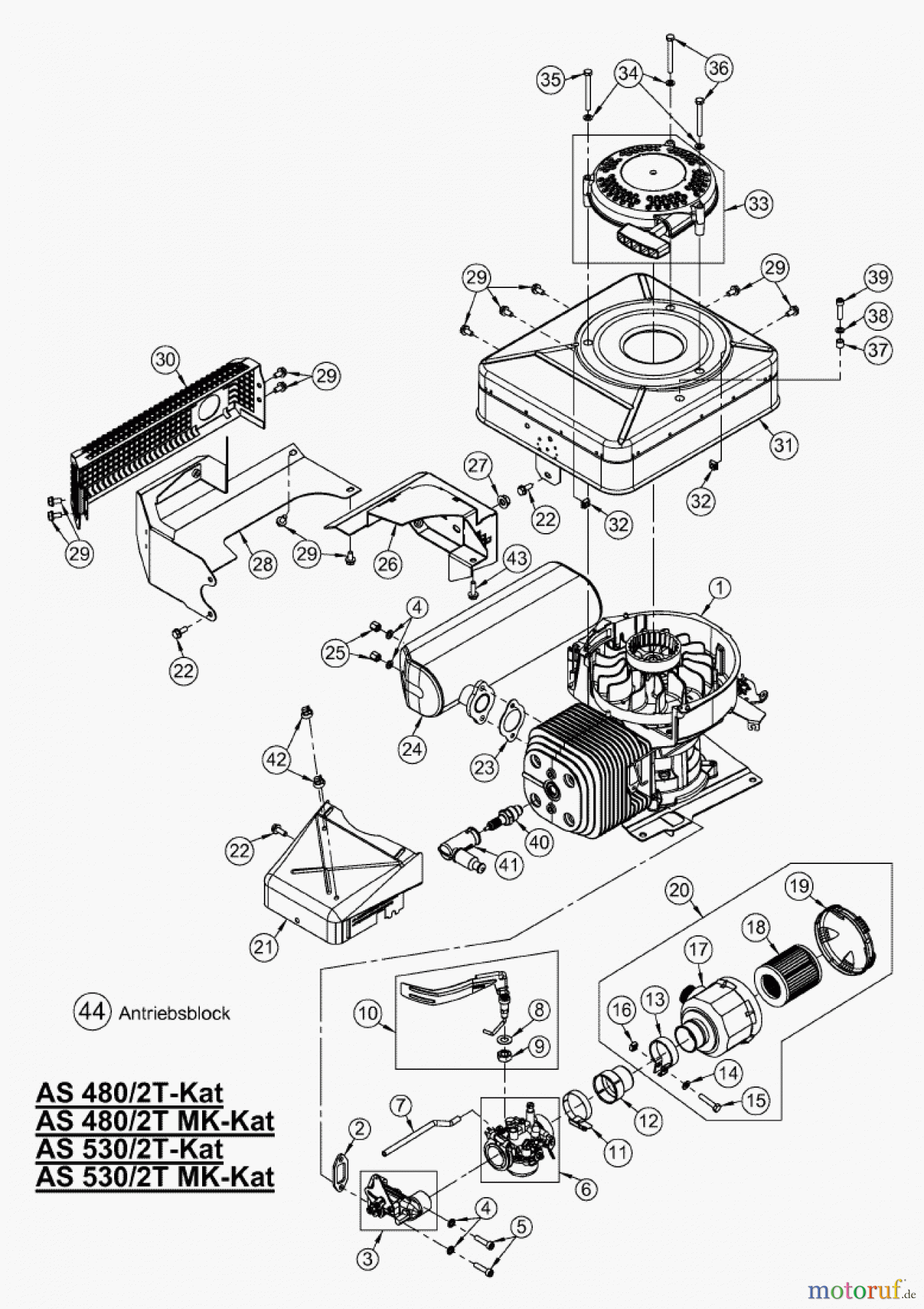 AS-Motor (neu) Rasen Profi-Rasenmäher AS 480 Heckauswurf AS 480/2T cat ab FNr. 020308050001 Antriebsblock
