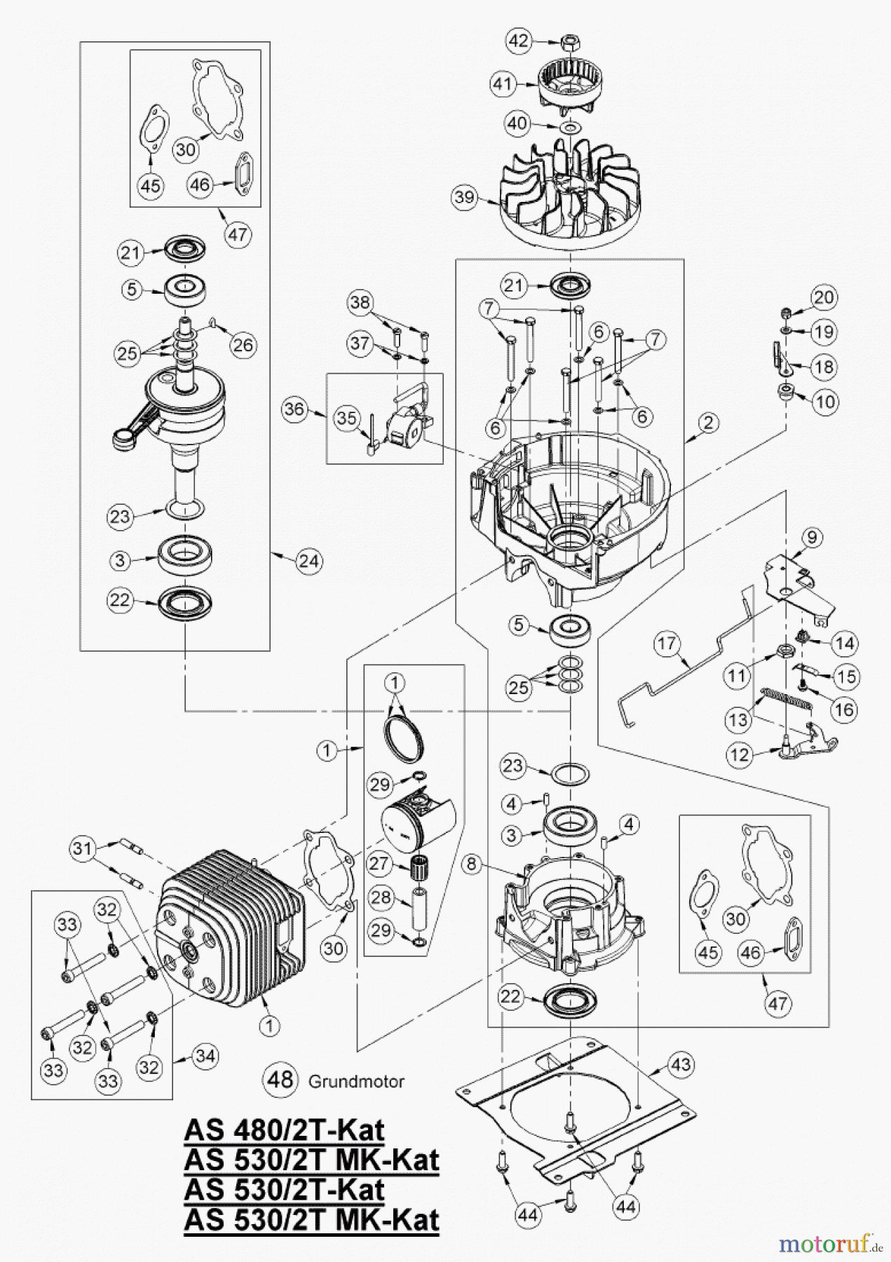 AS-Motor (neu) Rasen Profi-Rasenmäher AS 480 Heckauswurf AS 480/2T cat ab FNr. 020308050001 Grundmotor