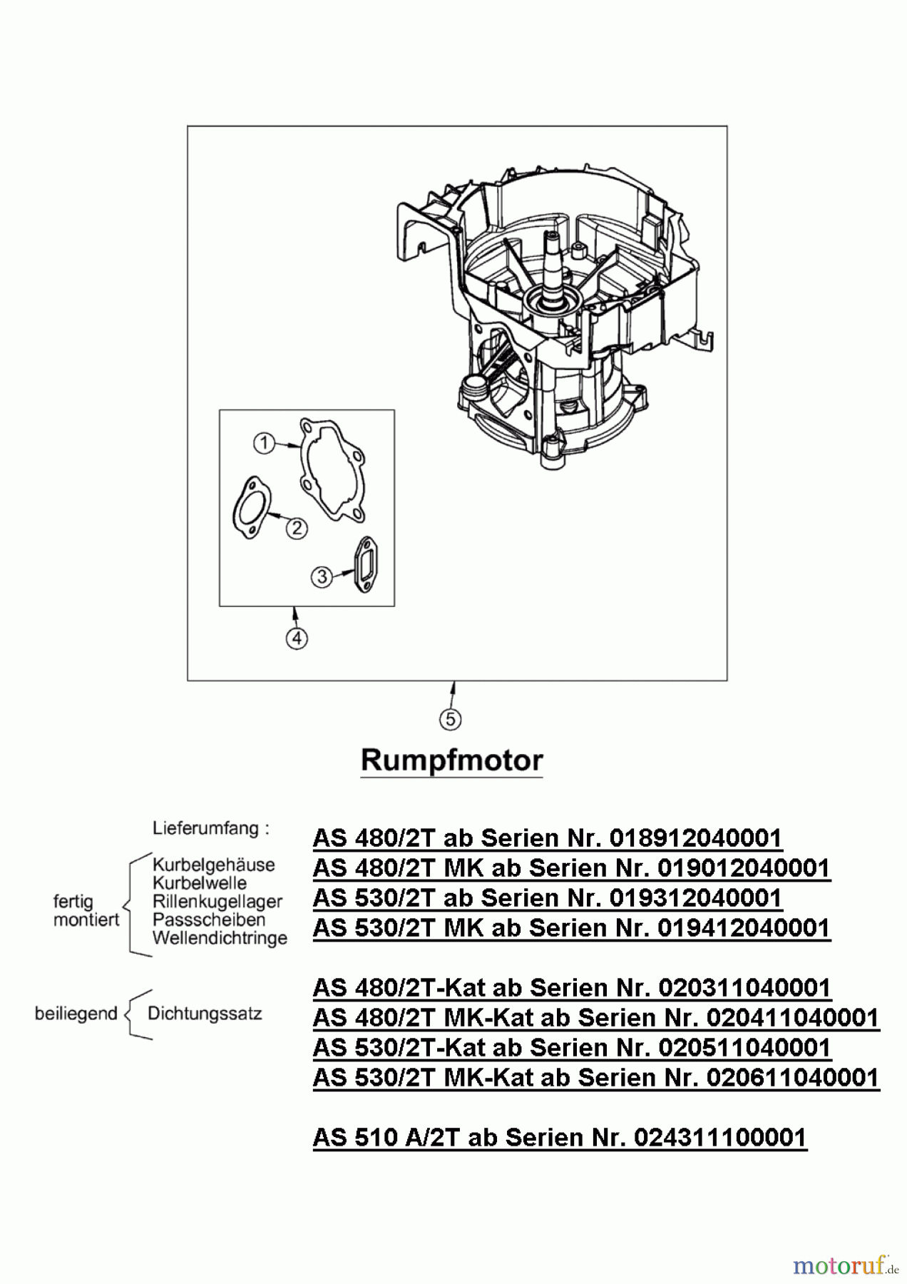  AS-Motor (neu) Rasen Profi-Rasenmäher AS 531 Heckauswurf AS 531/2T MK-Kat VarioPro ab FNr. 024412100001 Rumpfmotor