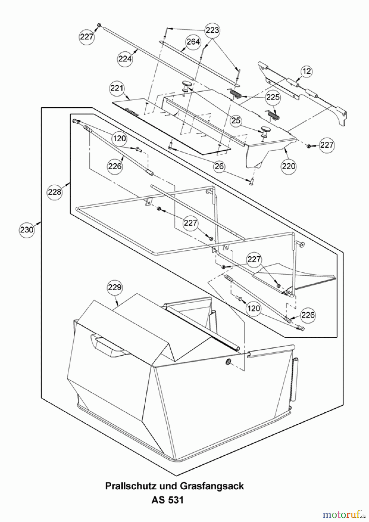  AS-Motor (neu) Rasen Profi-Rasenmäher AS 531 Heckauswurf AS 531 4T MK und AS 531/4T MK VarioPro ab FNr. 024512100001 Prallschutz und Grasfangsack