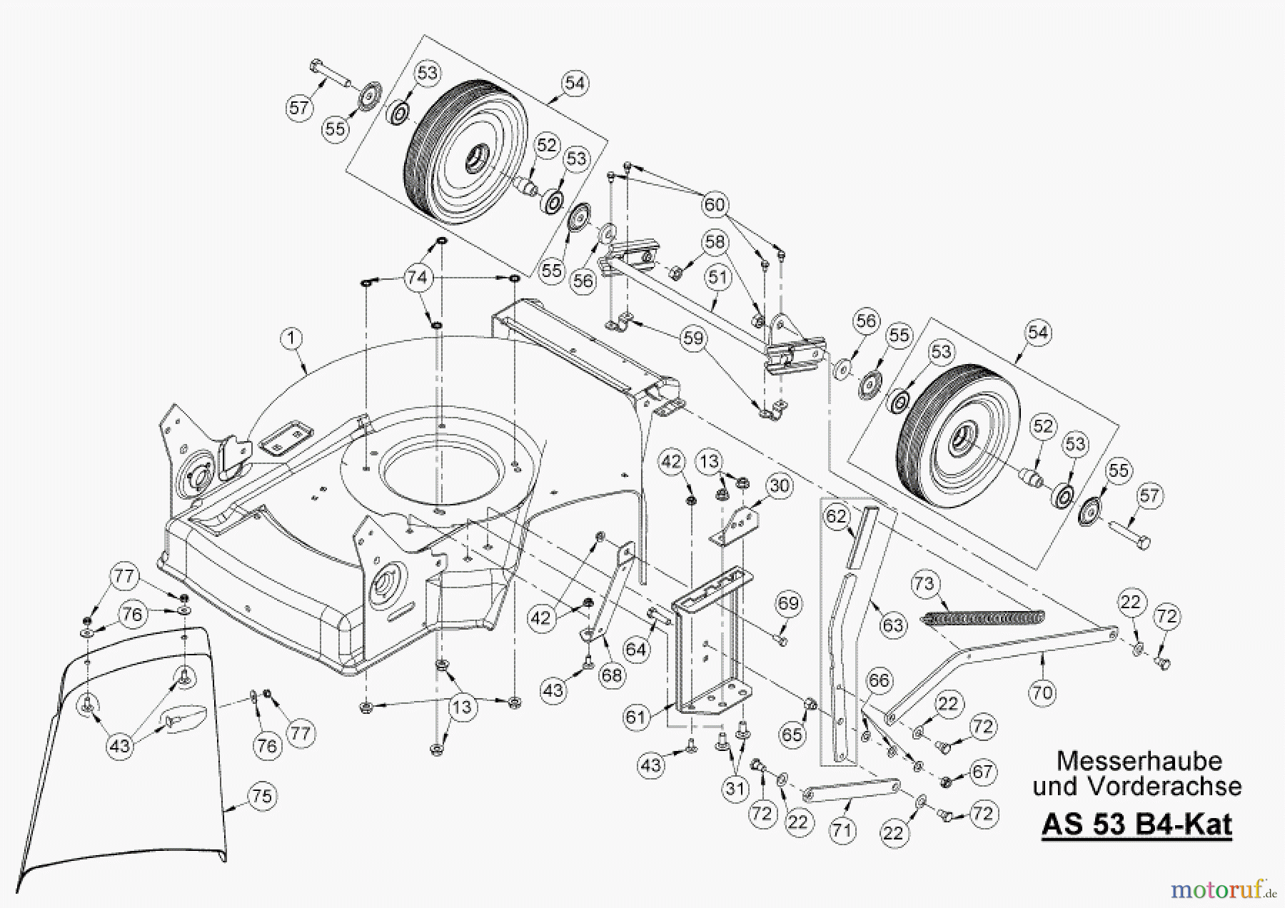 AS-Motor (neu) Rasen Profi-Rasenmäher AS 53 Standard AS 53 2T und AS 53 B4-cat ab FNr. 020708040001 Messerhaube + Vorderachse