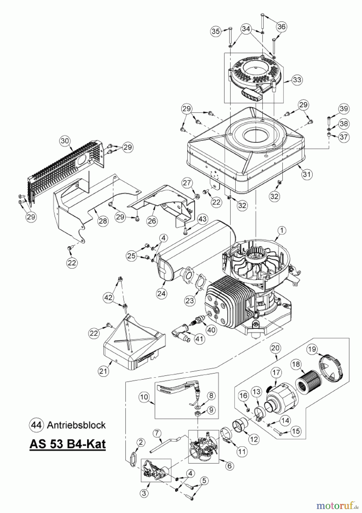 AS-Motor (neu) Rasen Profi-Rasenmäher AS 53 Standard AS 53 2T und AS 53 B4-cat ab FNr. 020708040001 Antriebsblock