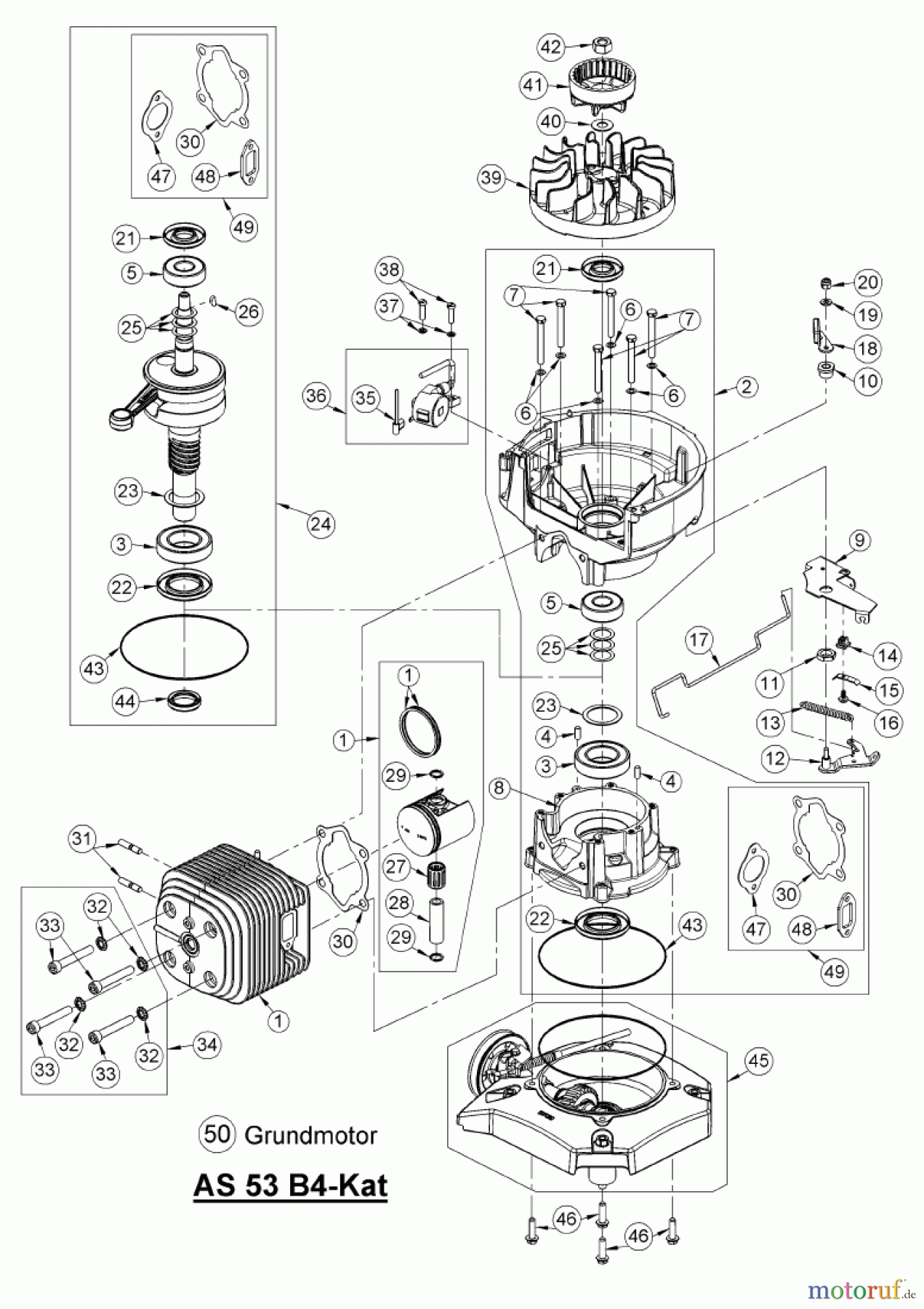  AS-Motor (neu) Rasen Profi-Rasenmäher AS 53 Standard AS 53 2T und AS 53 B4-cat ab FNr. 020708040001 Grundmotor