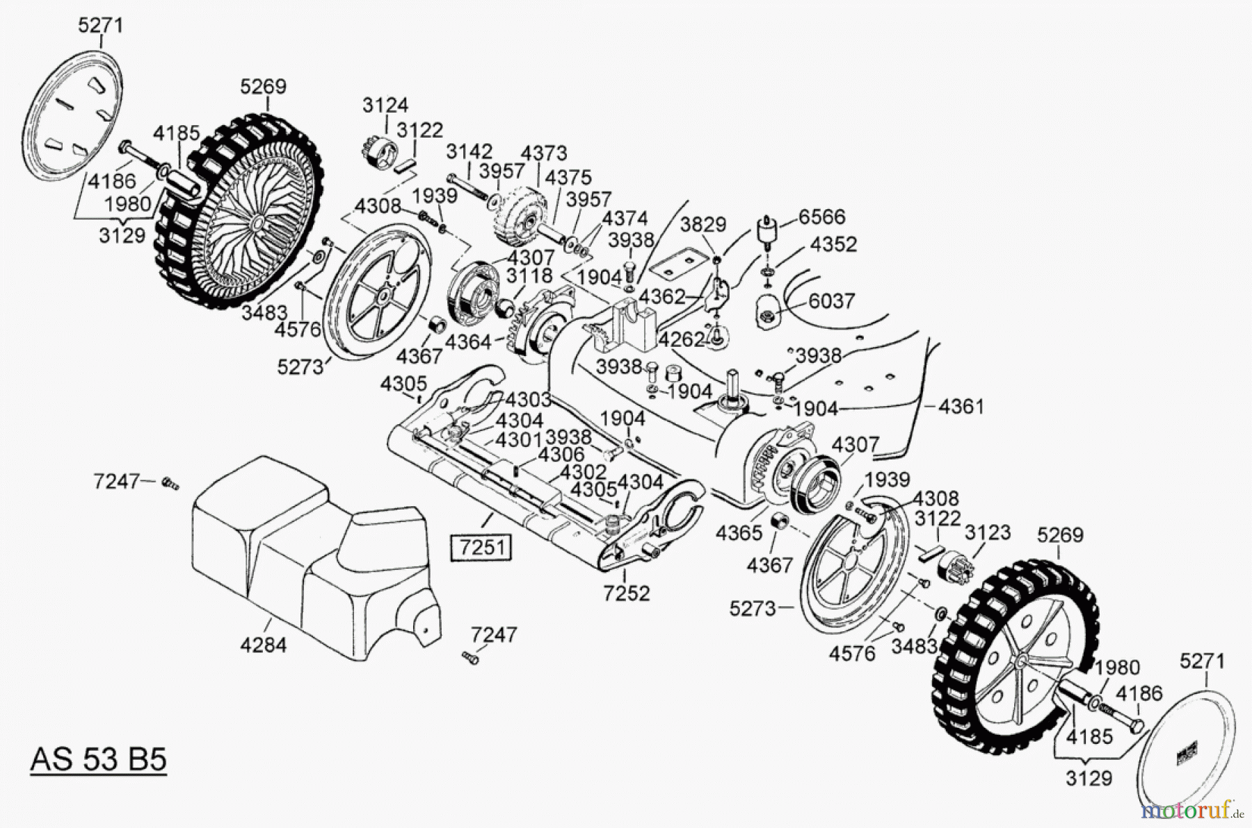 AS-Motor (neu) Rasen Profi-Rasenmäher AS 53 Allrad AS 53 B5 R ab FNr. 008100404001 Hinterachse