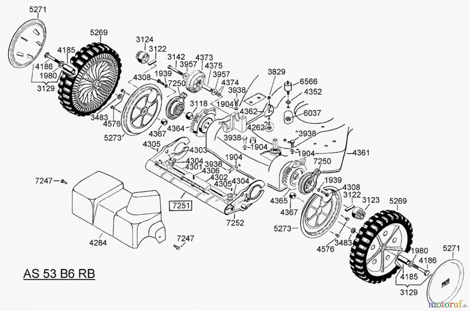 AS-Motor (neu) Rasen Profi-Rasenmäher AS 53 Allrad AS 53 B6 RB ab FNr. 014200303001 Hinterachse