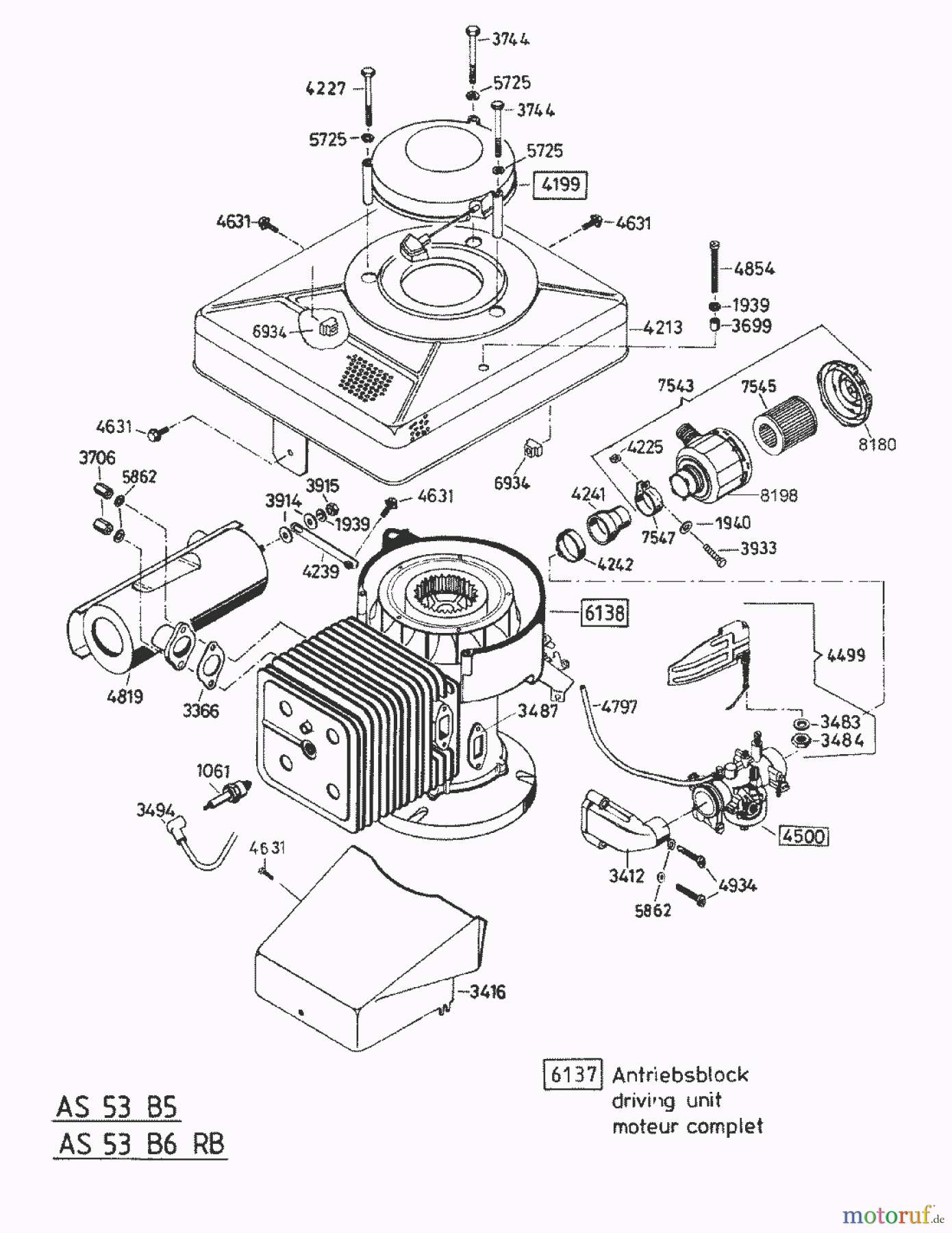 AS-Motor (neu) Rasen Profi-Rasenmäher AS 53 Allrad AS 53 B6 RB ab FNr. 014200303001 Antriebsblock