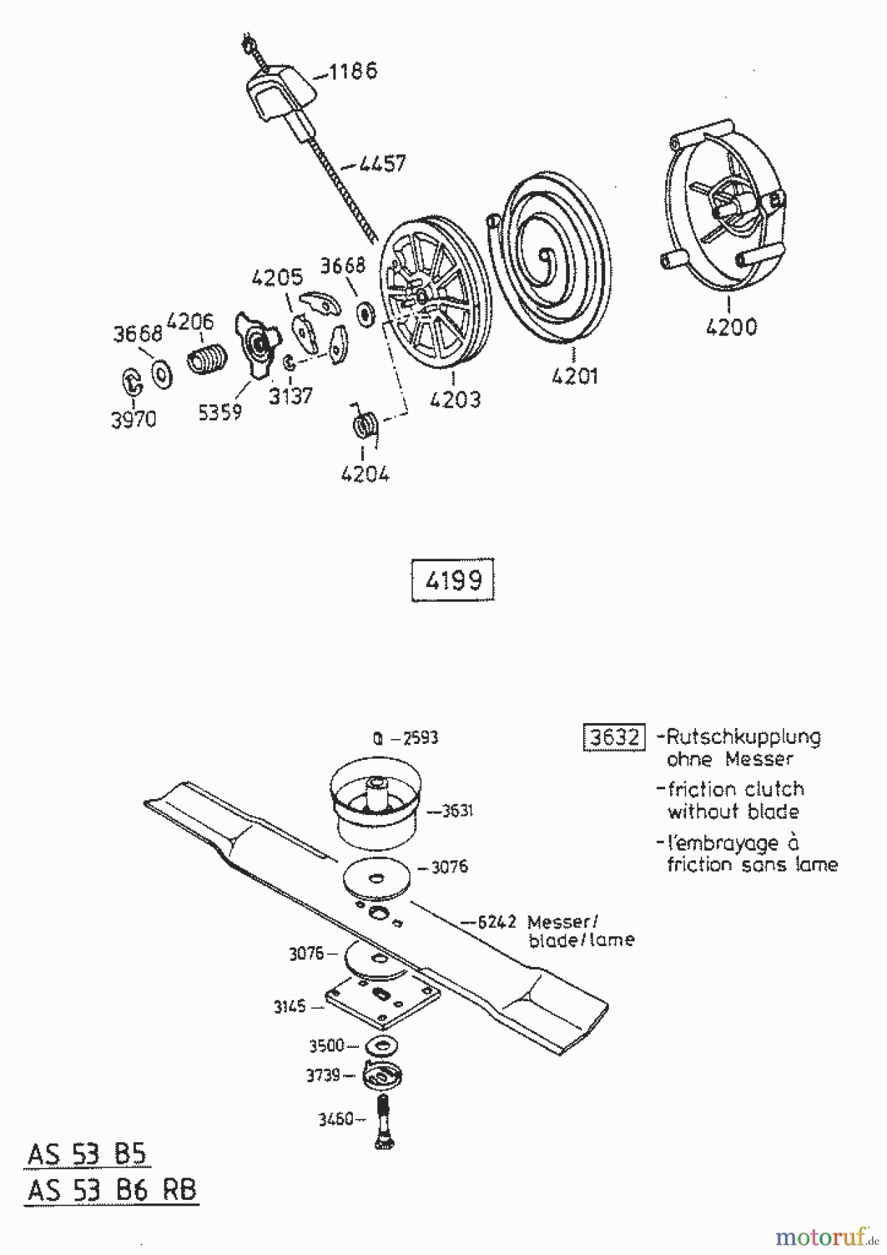 AS-Motor (neu) Rasen Profi-Rasenmäher AS 53 Allrad AS 53 B6 RB ab FNr. 014200303001 Starter/Messer bis FNr.014205404200
