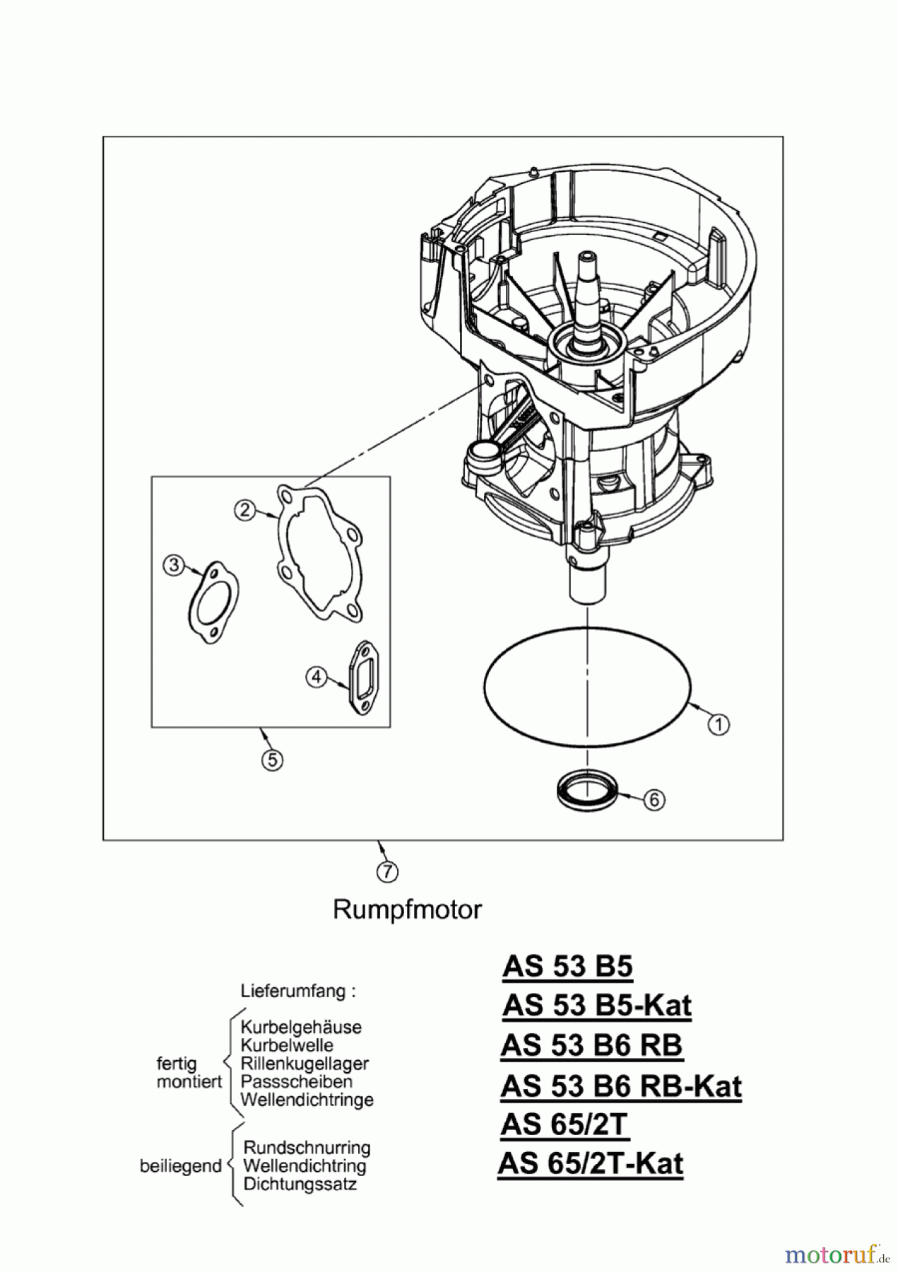 AS-Motor (neu) Rasen Profi-Rasenmäher AS 53 Allrad AS 53 2T 4WD RB und AS 53 B6 RB cat ab FNr. 020908040001 Rumpfmotor
