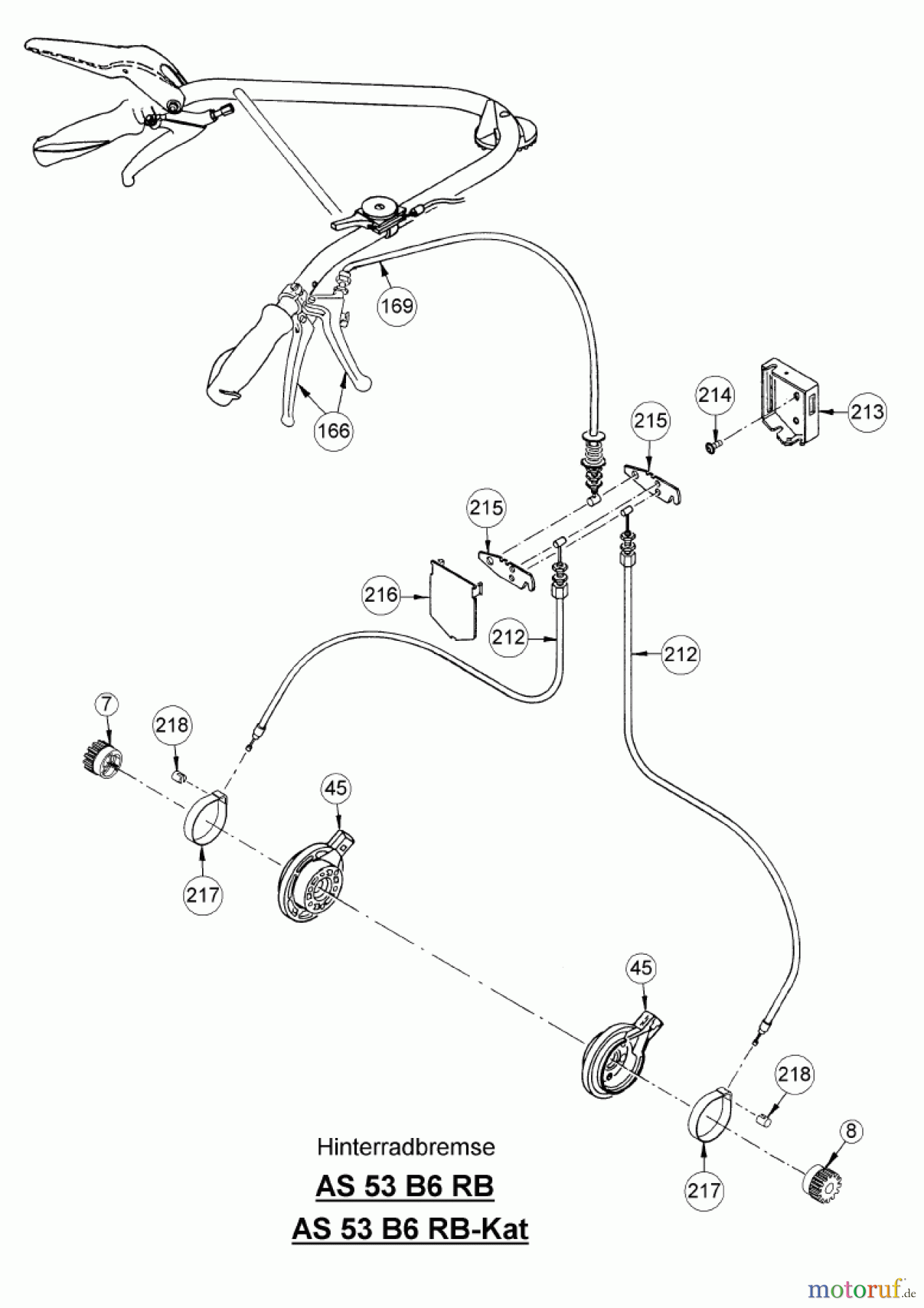 AS-Motor (neu) Rasen Profi-Rasenmäher AS 53 Allrad AS 53 2T 4WD RB und AS 53 B6 RB cat ab FNr. 020908040001 Hinterradbremse