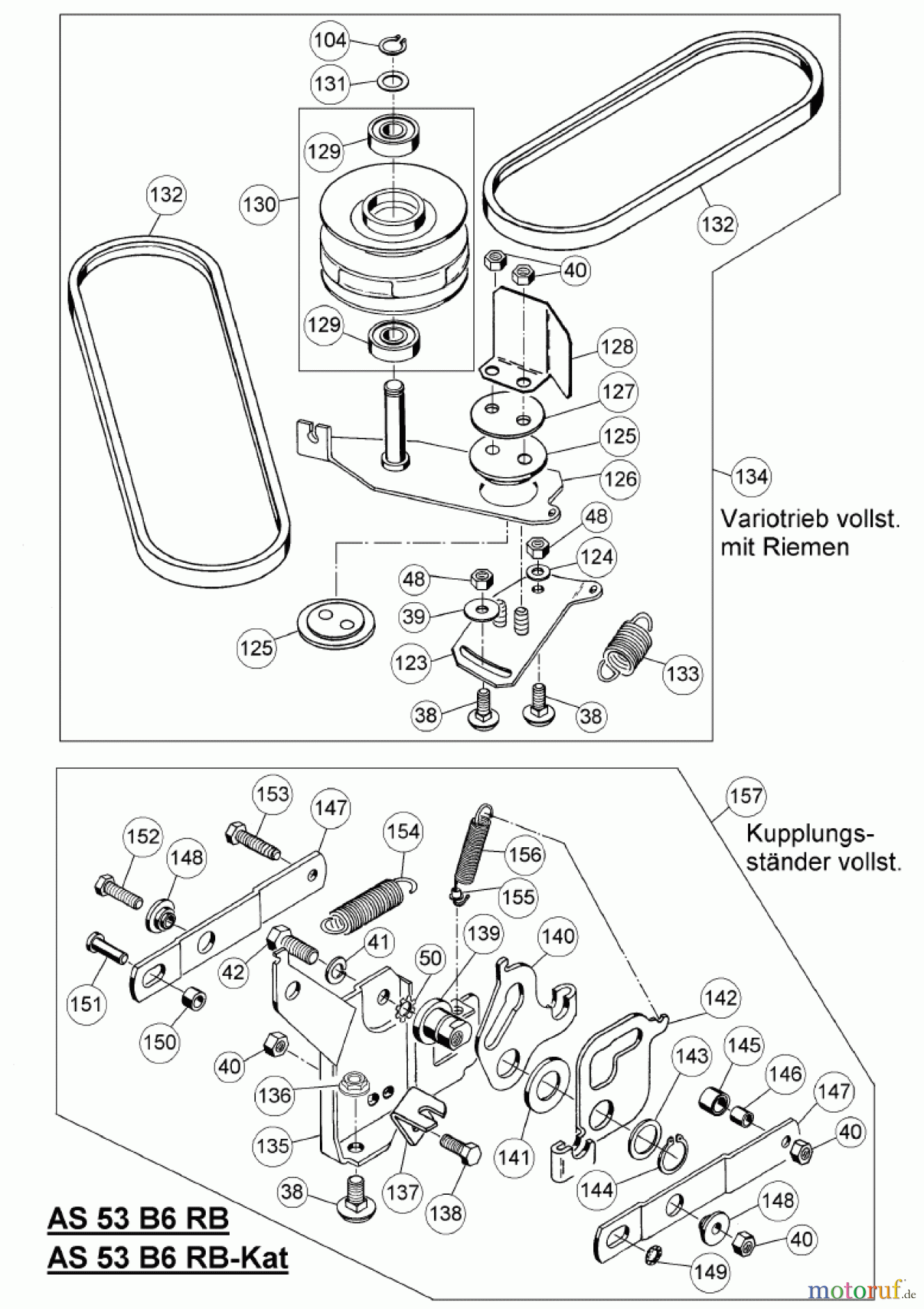 AS-Motor (neu) Rasen Profi-Rasenmäher AS 53 Allrad AS 53 2T 4WD RB und AS 53 B6 RB cat ab FNr. 020908040001 Riemen + Kupplungsständer