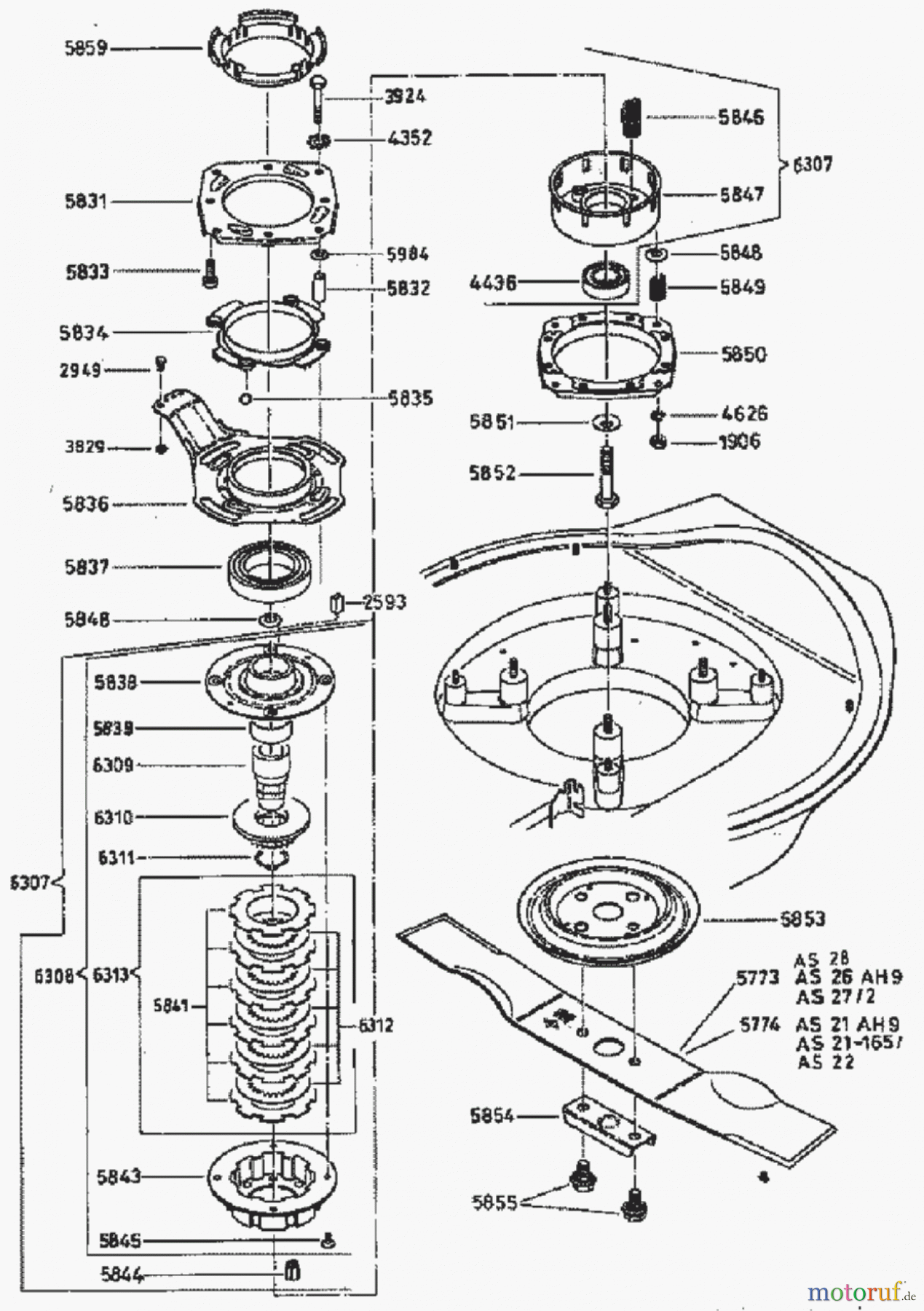 AS-Motor (neu) Rasen Hochgras Allmäher AS 21 AS 21 AH9 ab FNr. 008300000000 Messer