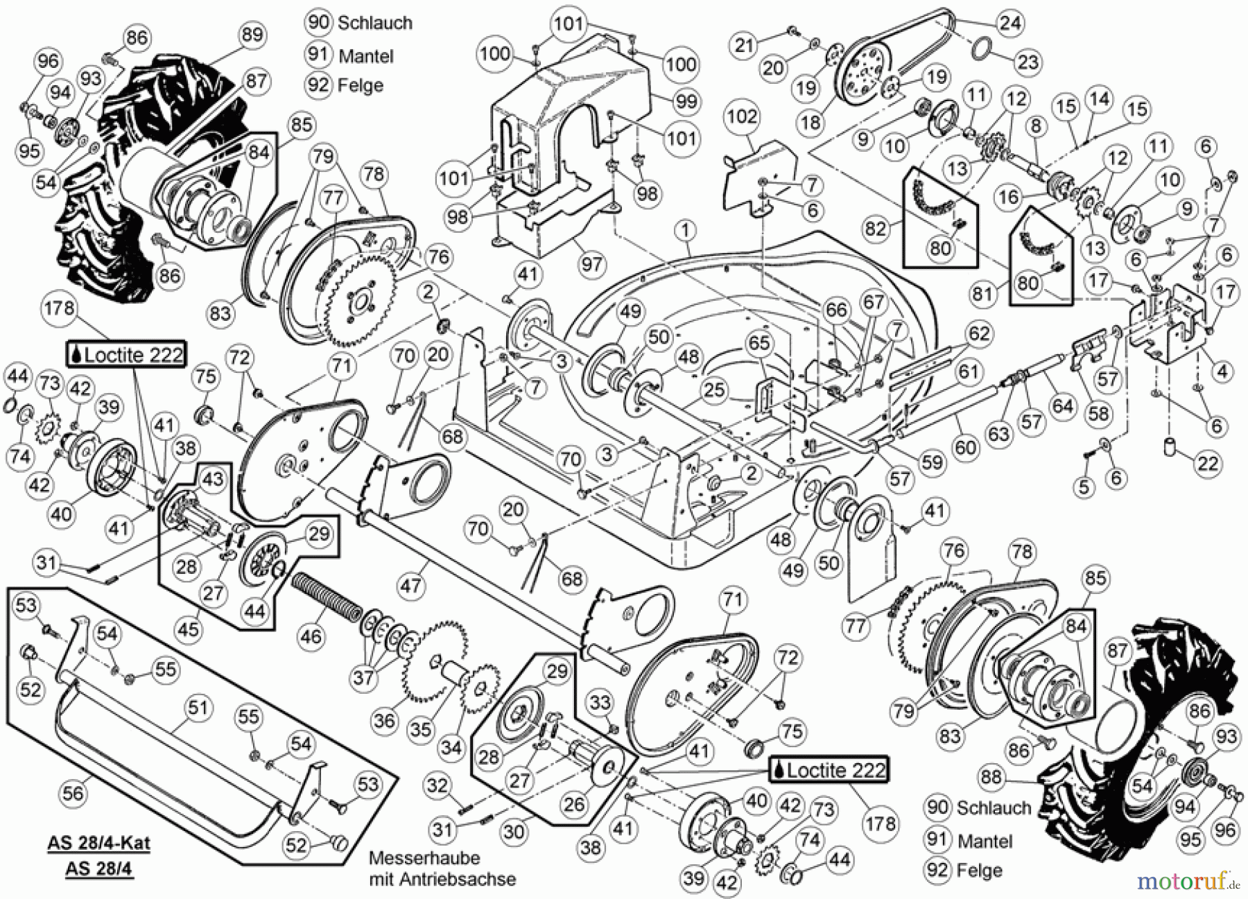 AS-Motor (neu) Rasen Hochgras Allmäher AS 28 AS 28/4 ab FNr. 013508100001 Messerhaube + Antriebsachse