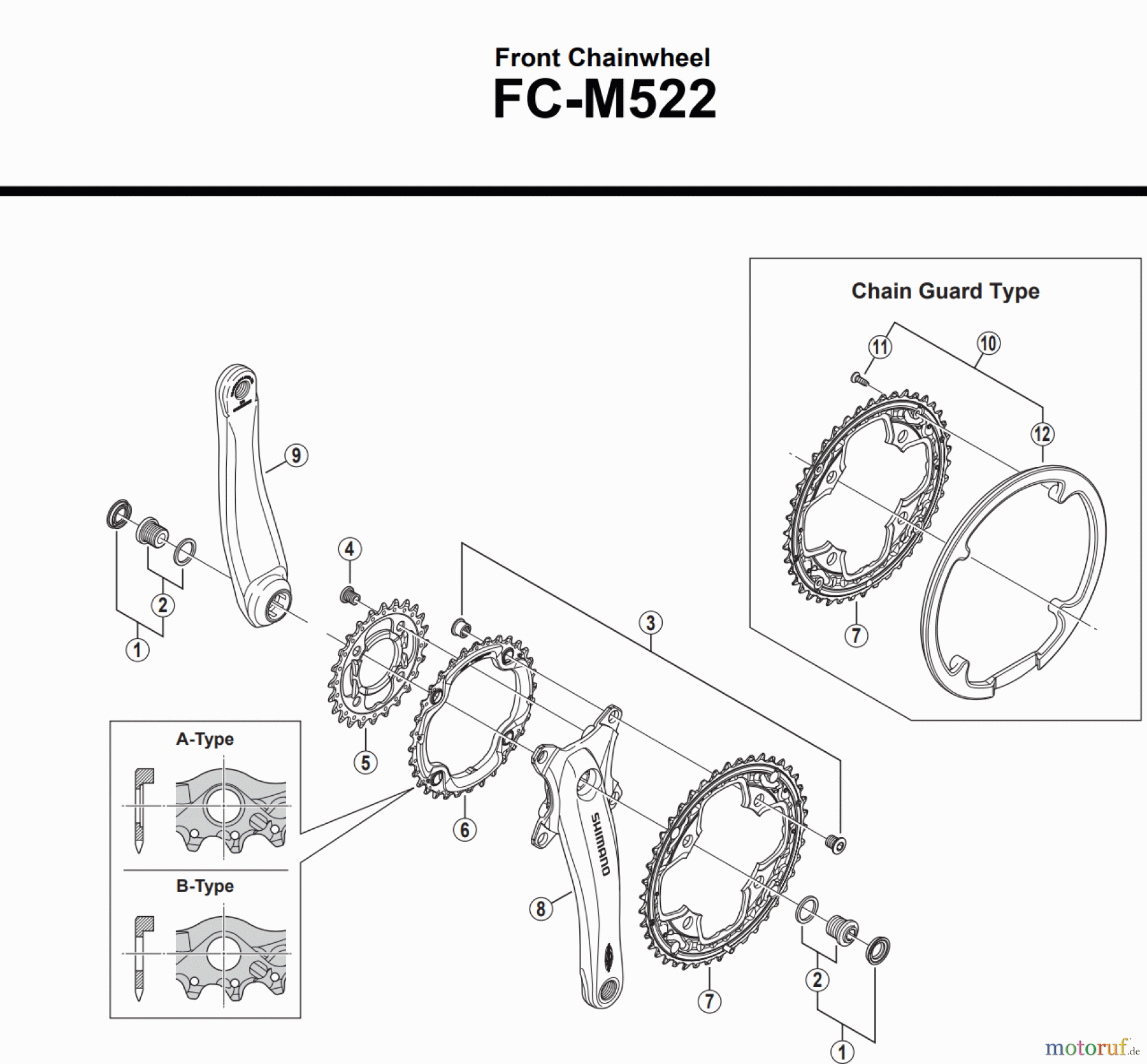 Shimano FC Front Chainwheel - Kurbelsatz, Vorderes Kettenblatt FC-M522