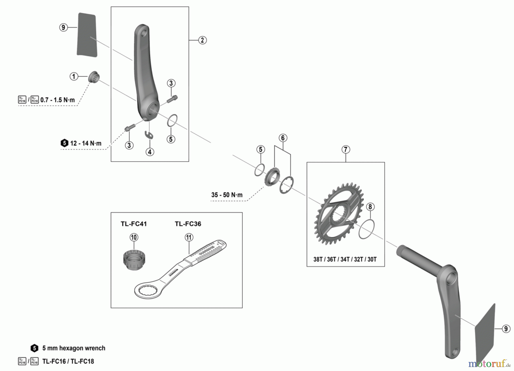  Shimano FC Front Chainwheel - Kurbelsatz, Vorderes Kettenblatt FC-M9200 XTR Crankset