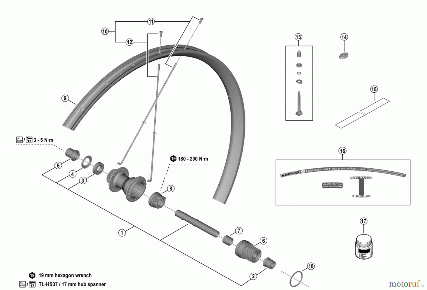  Shimano WH Wheels - Laufräder WH-RX180-TL-R12-700C (-4889A)  Rear Wheel  12-speed (MICRO SPLINE) 12/11-speed (HG spline L)