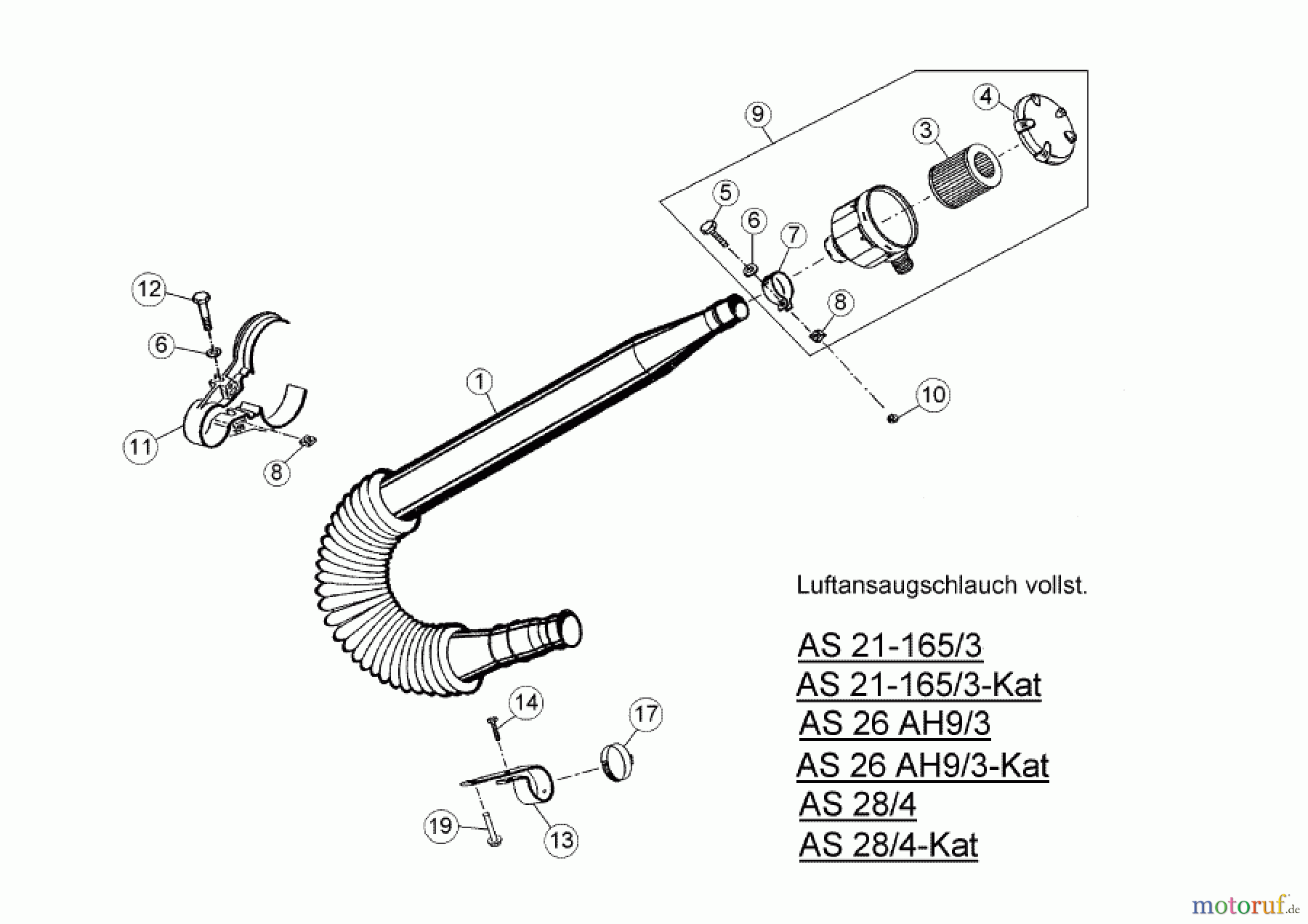  AS-Motor (neu) Hochgras Allmäher AS 28 AS 28 2T und AS 28/4-Kat ab FNr. 020108202001 Luftansaugschlauch vollst.