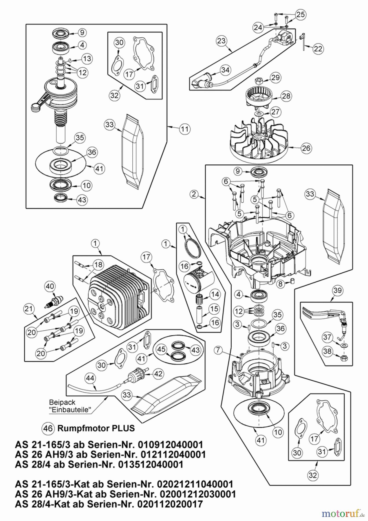  AS-Motor (neu) Hochgras Allmäher AS 28 AS 28 2T und AS 28/4-Kat ab FNr. 020111040021 Rumpfmotor PLUS