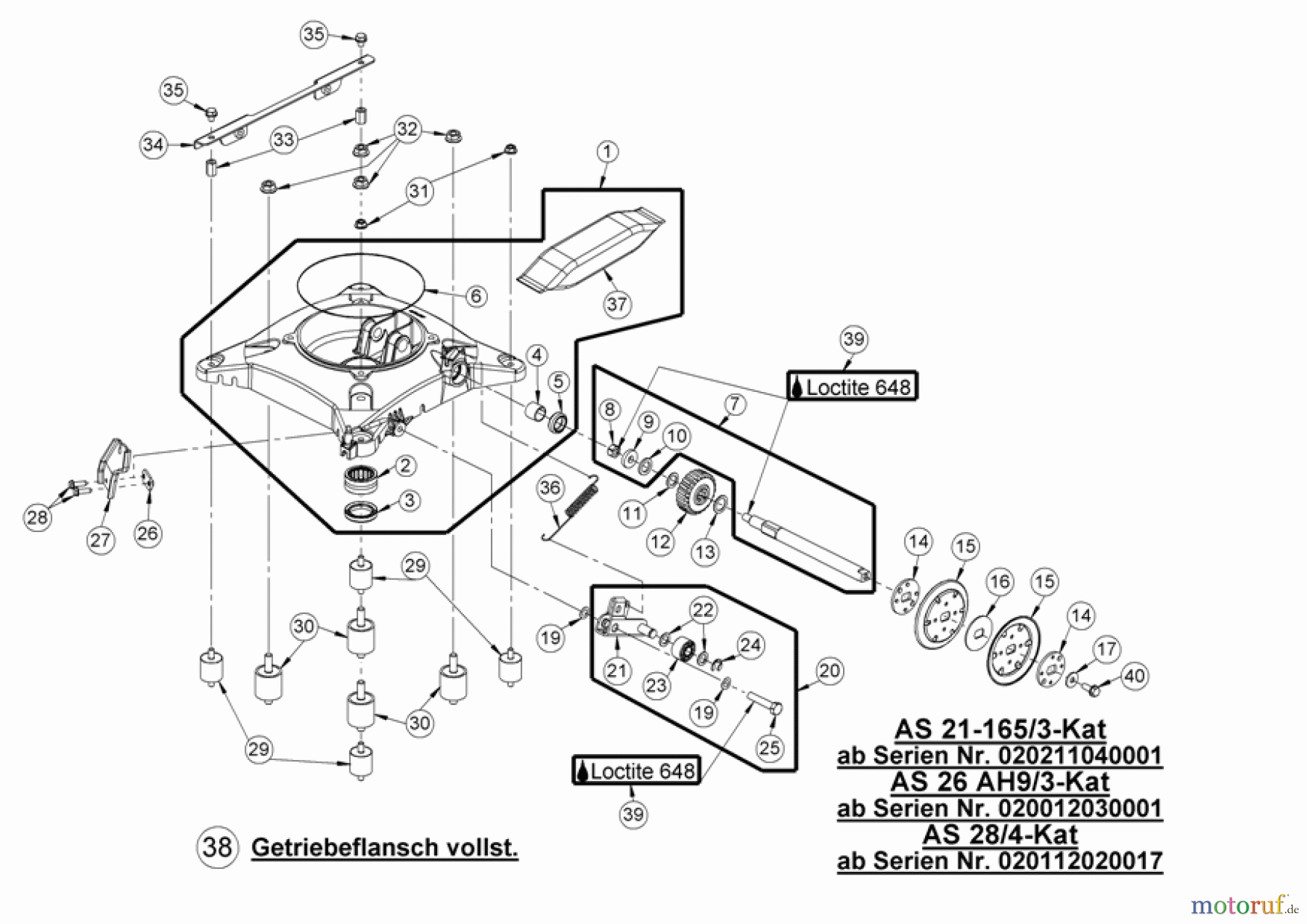  AS-Motor (neu) Hochgras Allmäher AS 28 AS 28 2T und AS 28/4-Kat ab FNr. 020112020017 Getriebeflansch vollst.