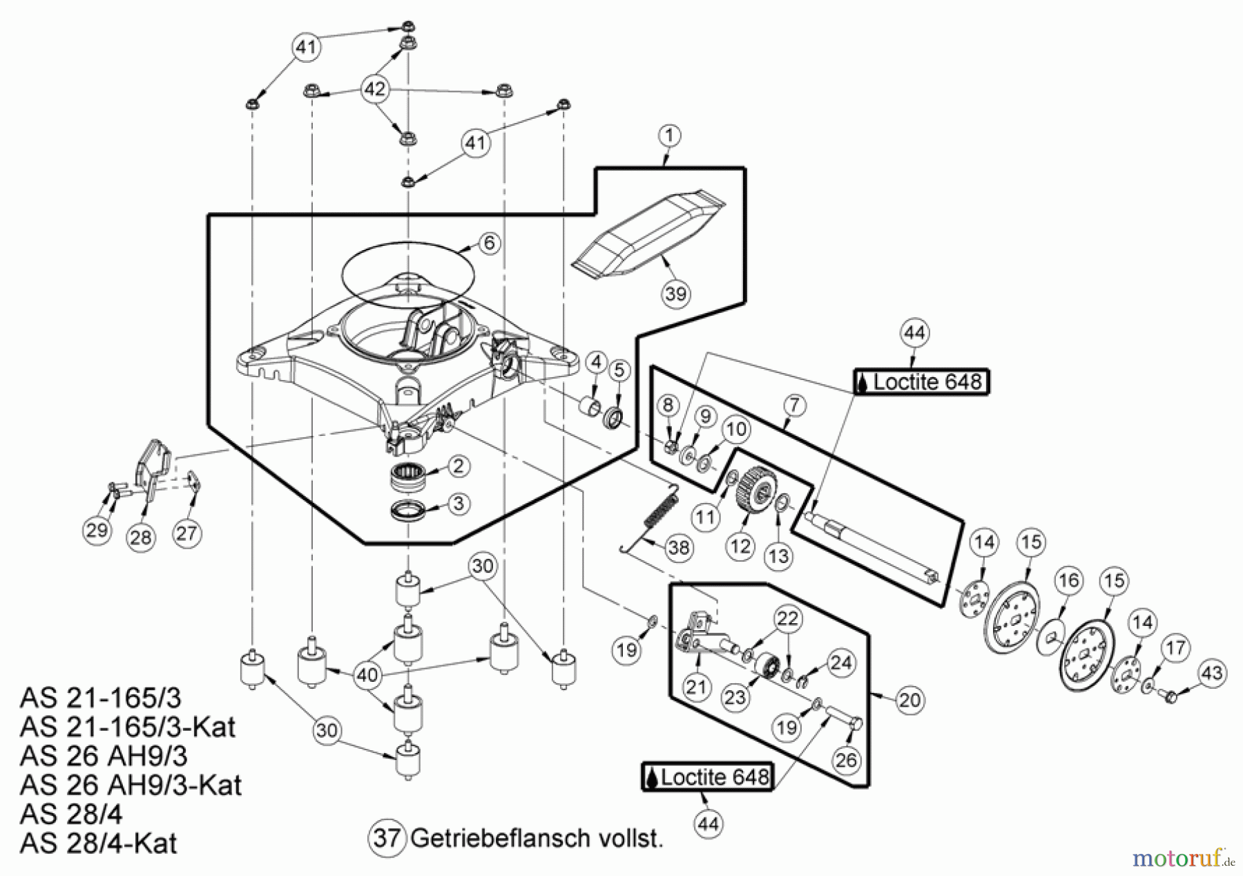  AS-Motor (neu) Hochgras Allmäher AS 28 AS 28 2T und AS 28/4-Kat ab FNr. 020114040001 Getriebeflansch vollst.