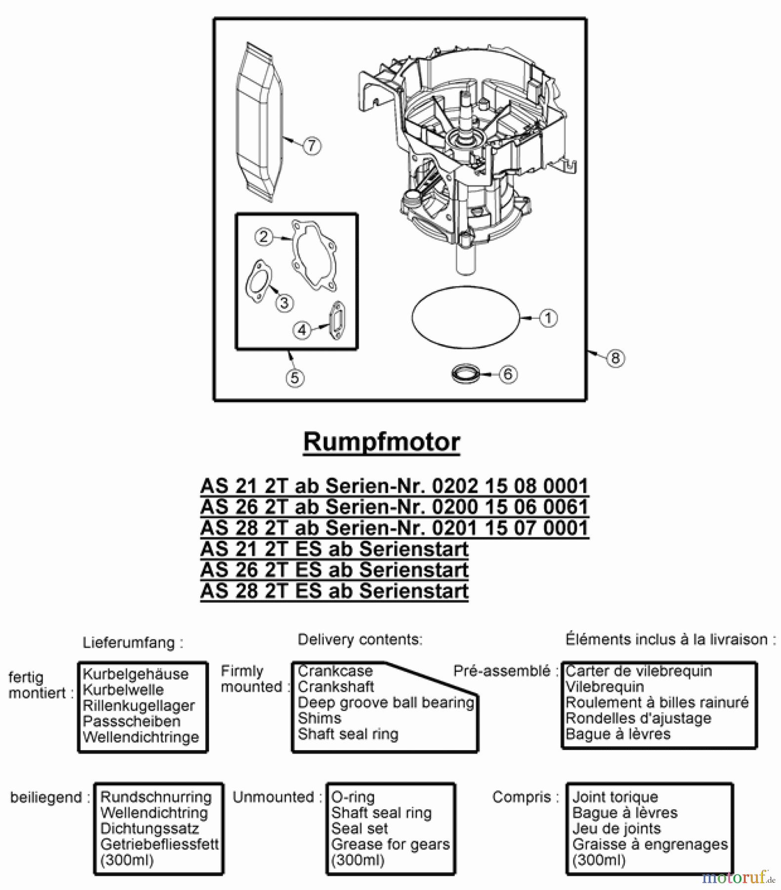  AS-Motor (neu) Hochgras Allmäher AS 28 AS 28 2T ES ab FNr. 027916070001 Rumpfmotor