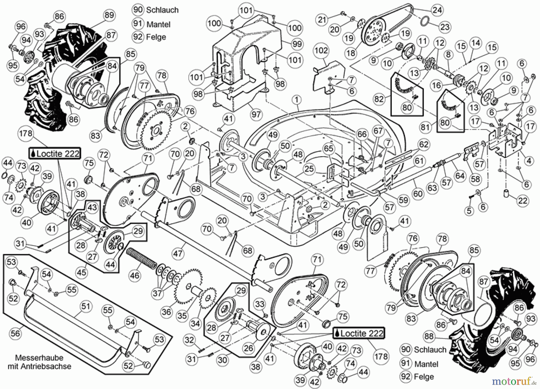 AS-Motor (neu) Hochgras Allmäher AS 28 AS 28 2T ES ab FNr. 035019010001 Messerhaube + Antriebsachse