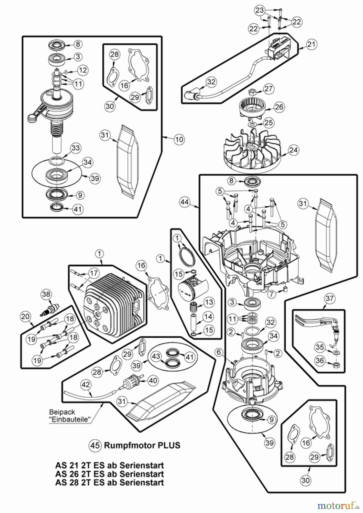  AS-Motor (neu) Hochgras Allmäher AS 26 AS 26 2T ES ab FNr. 027816070001 Rumpfmotor PLUS