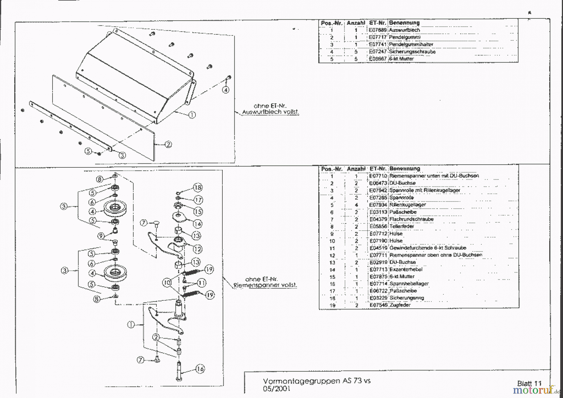 AS-Motor (neu) Hochgras Allmäher AS 73 AS 73 vs ab FNr. 014100000001 Riemenspanner / Auswurfblech