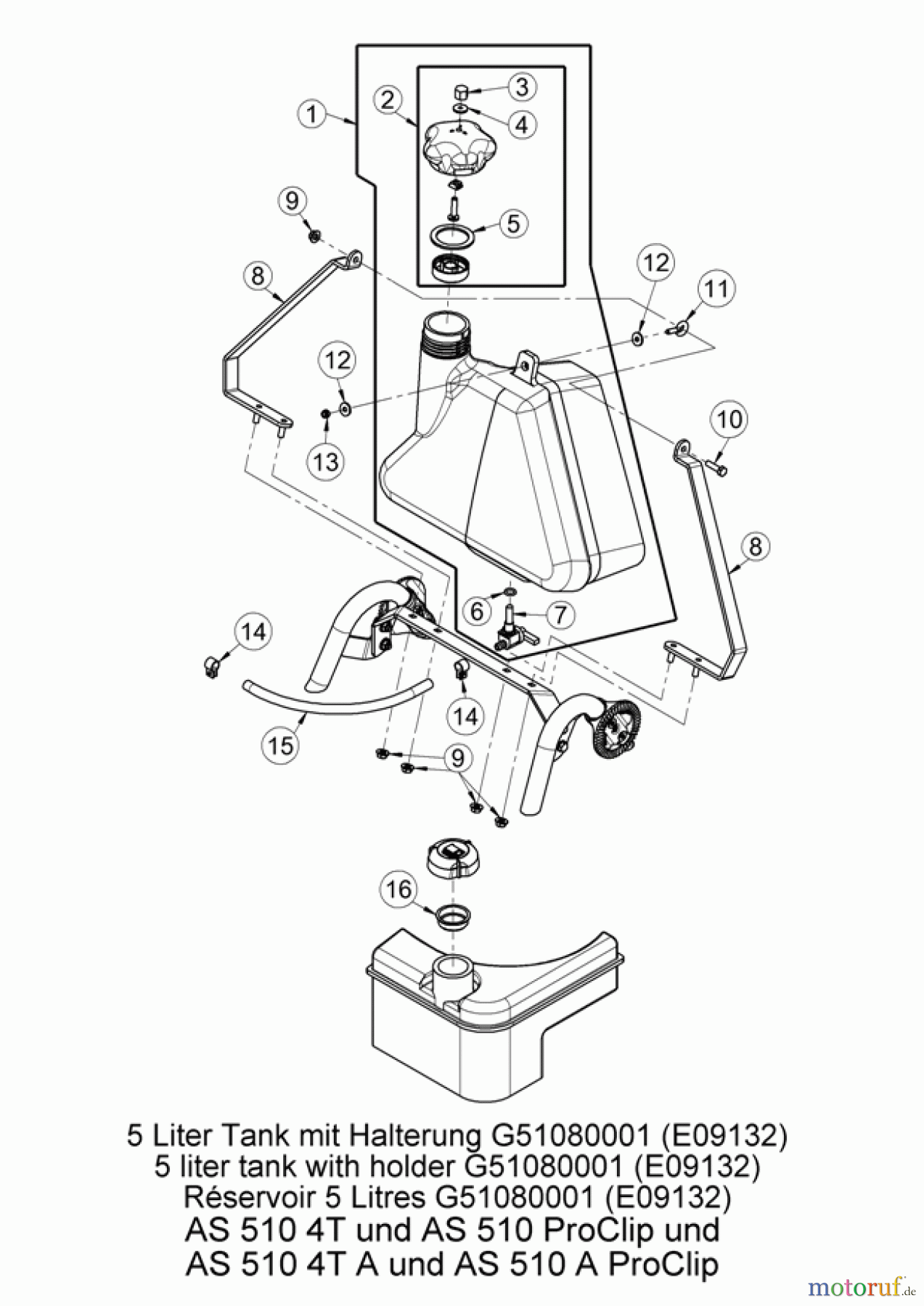  AS-Motor (neu) Zubehör/ Verschleissteile Ersatzteile für Zubehör Ersatzteile für Zubehör 5 Liter Tank mit Halterung AS510
