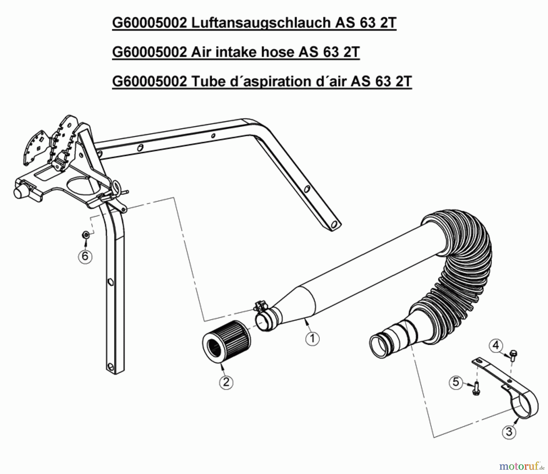  AS-Motor (neu) Zubehör/ Verschleissteile Ersatzteile für Zubehör Ersatzteile für Zubehör Luftansaugschlauch ohne Tankschutz AS 63 2T bis FNr.027019060112