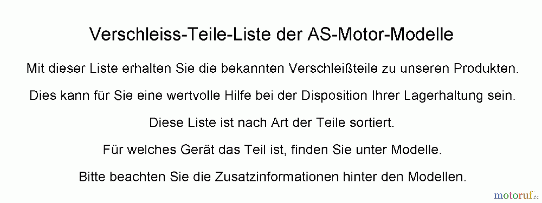  AS-Motor (neu) Zubehör/ Verschleissteile Verschleissteile Verschleissteile Motorbremszüge