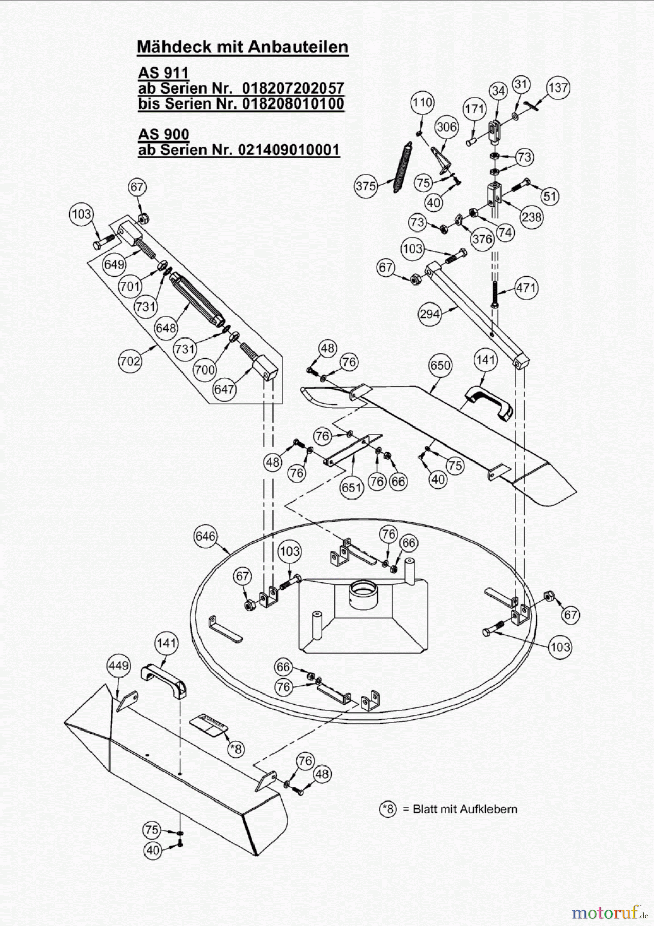  AS-Motor (neu) Hochgras Aufsitzmäher AS 911, AS 915 Enduro ab FNr. 018207202057 Mähdeck mit Anbauteilen