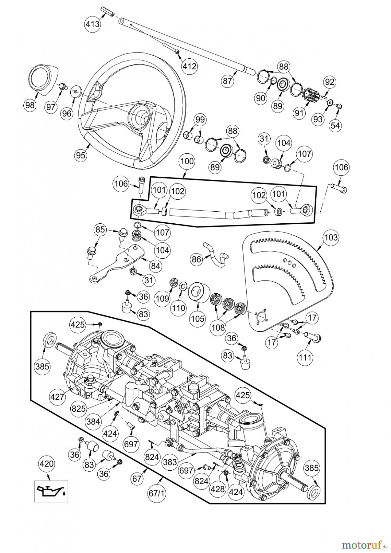 AS-Motor (neu) Hochgras Aufsitzmäher AS 940 Sherpa 4WD B&S ab FNr. 021916100001 Lenkung