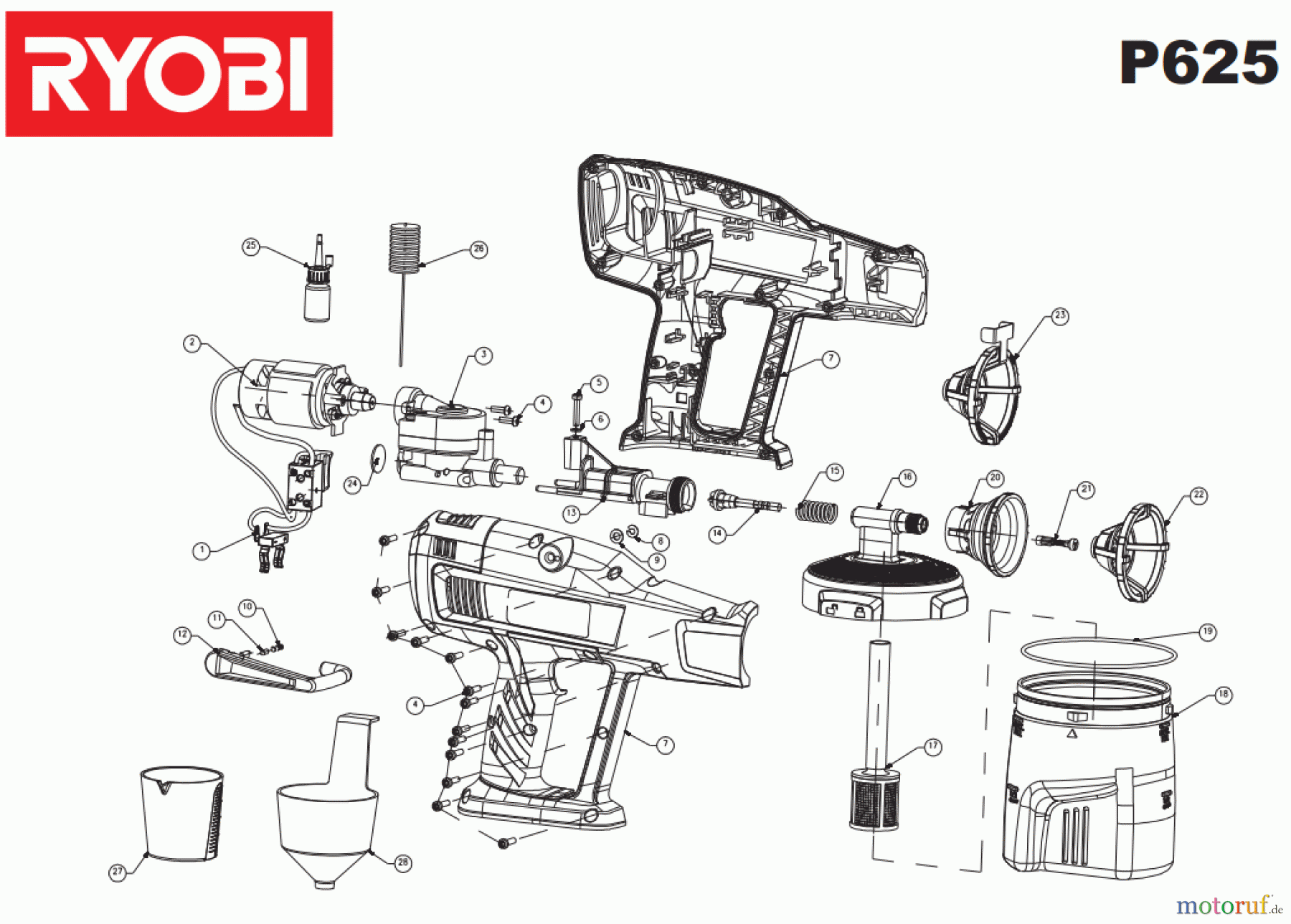 Ryobi Sprühgeräte Farbsprühpistolen P625 Seite 1
