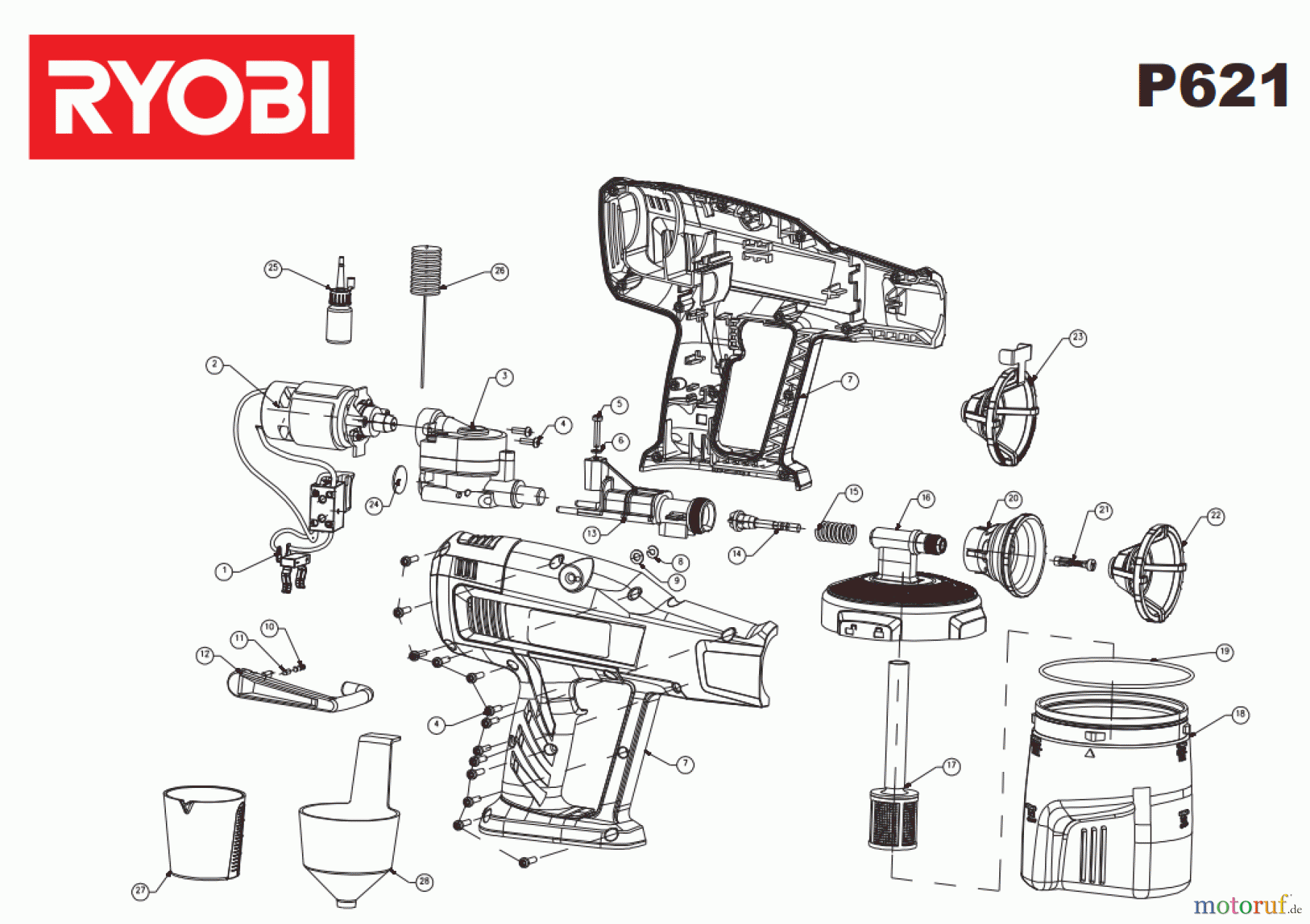 Ryobi Sprühgeräte Farbsprühpistolen P621 Seite1