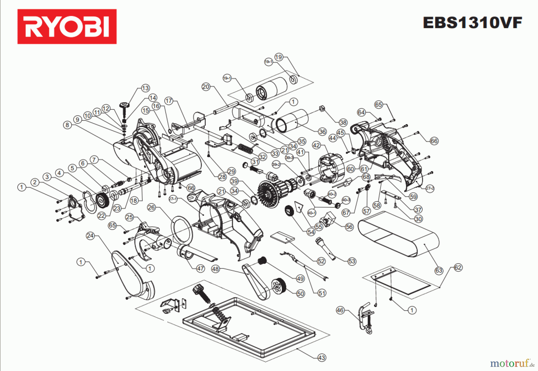 Ryobi Schleifgeräte Bandschleifgeräte EBS1310VF Seite 1
