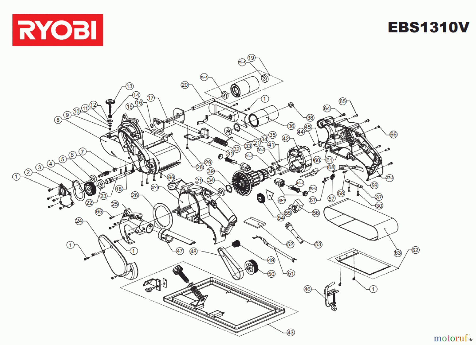 Ryobi Schleifgeräte Bandschleifgeräte EBS1310V Seite 1