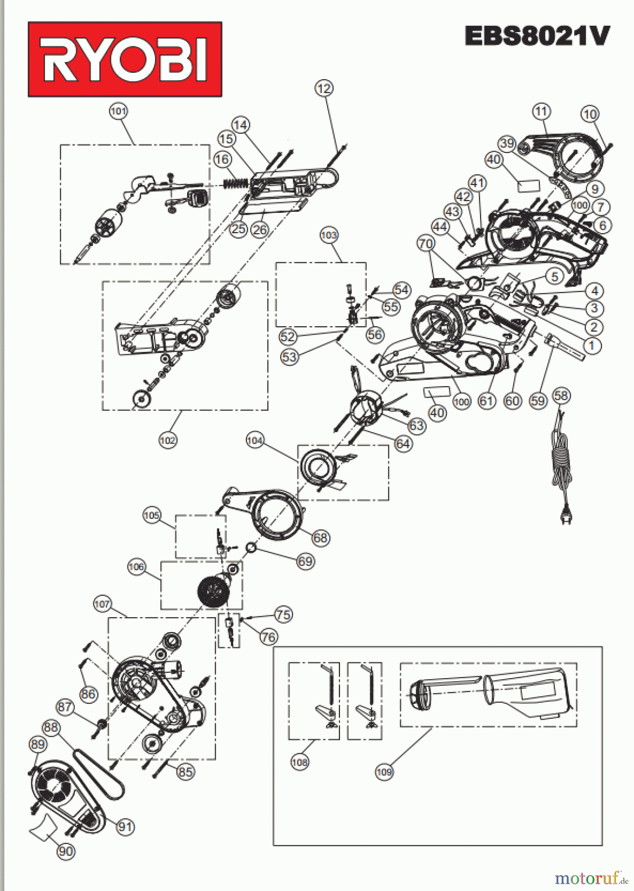 Ryobi Schleifgeräte Bandschleifgeräte EBS8021V Seite 1