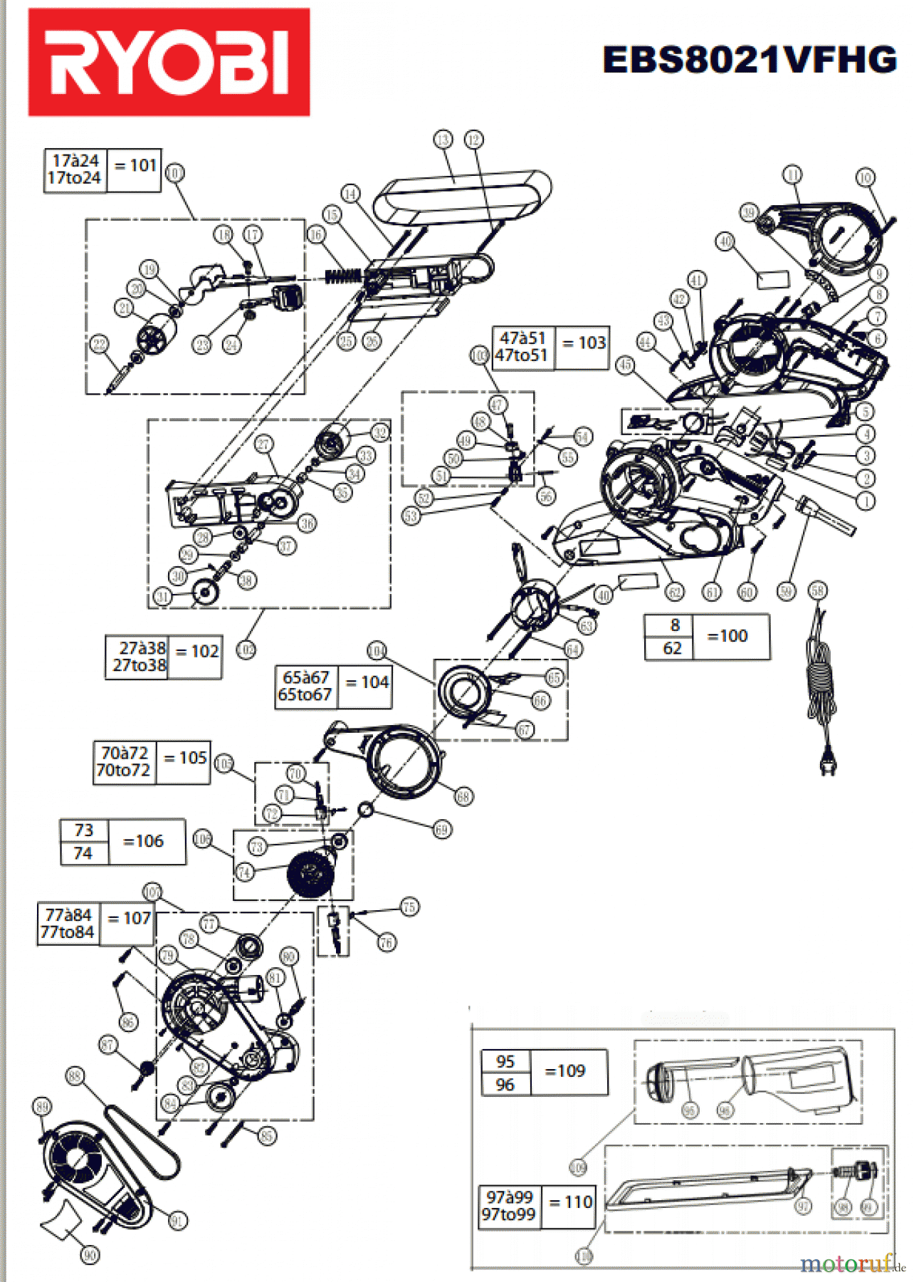 Ryobi Schleifgeräte Bandschleifgeräte EBS8021VFHG Seite 1