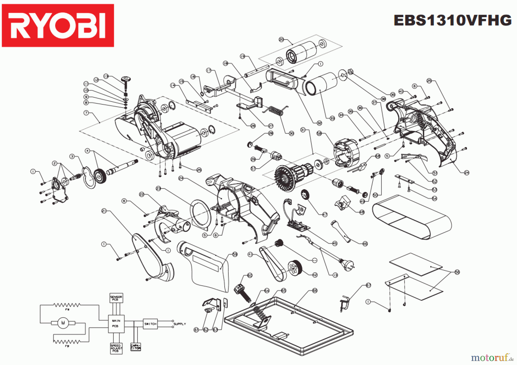 Ryobi Schleifgeräte Bandschleifgeräte EBS1310VFHG Seite 1