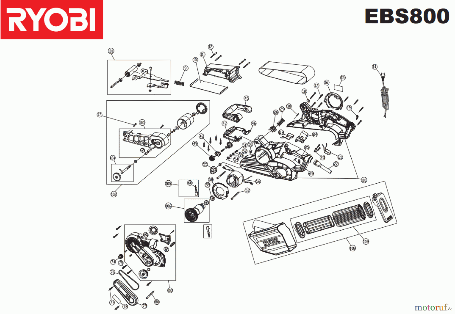 Ryobi Schleifgeräte Bandschleifgeräte EBS800 Seite 1