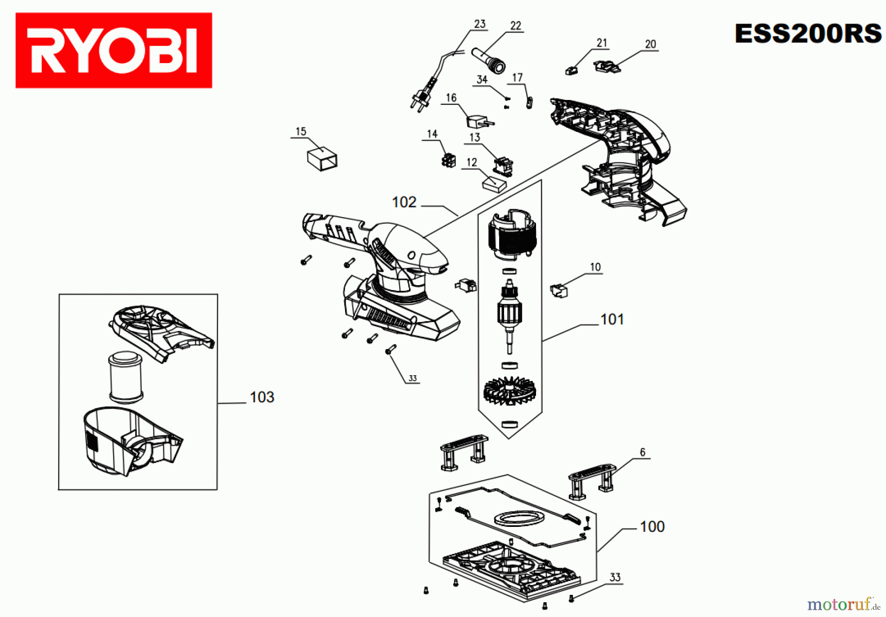 Ryobi Schleifgeräte Schwingschleifer ESS200RS Seite 1