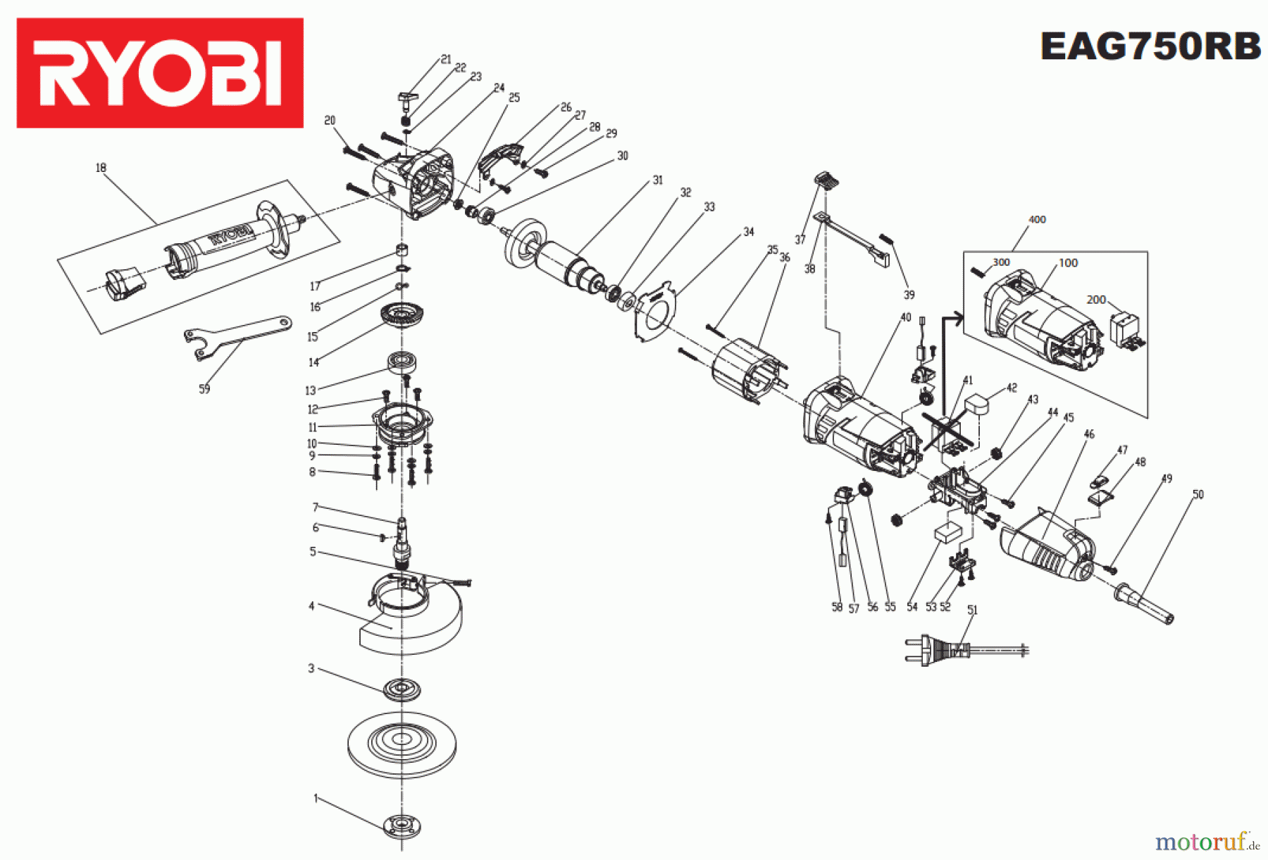 Ryobi Schleifgeräte Winkelschleifgerät EAG750RB Seite 1