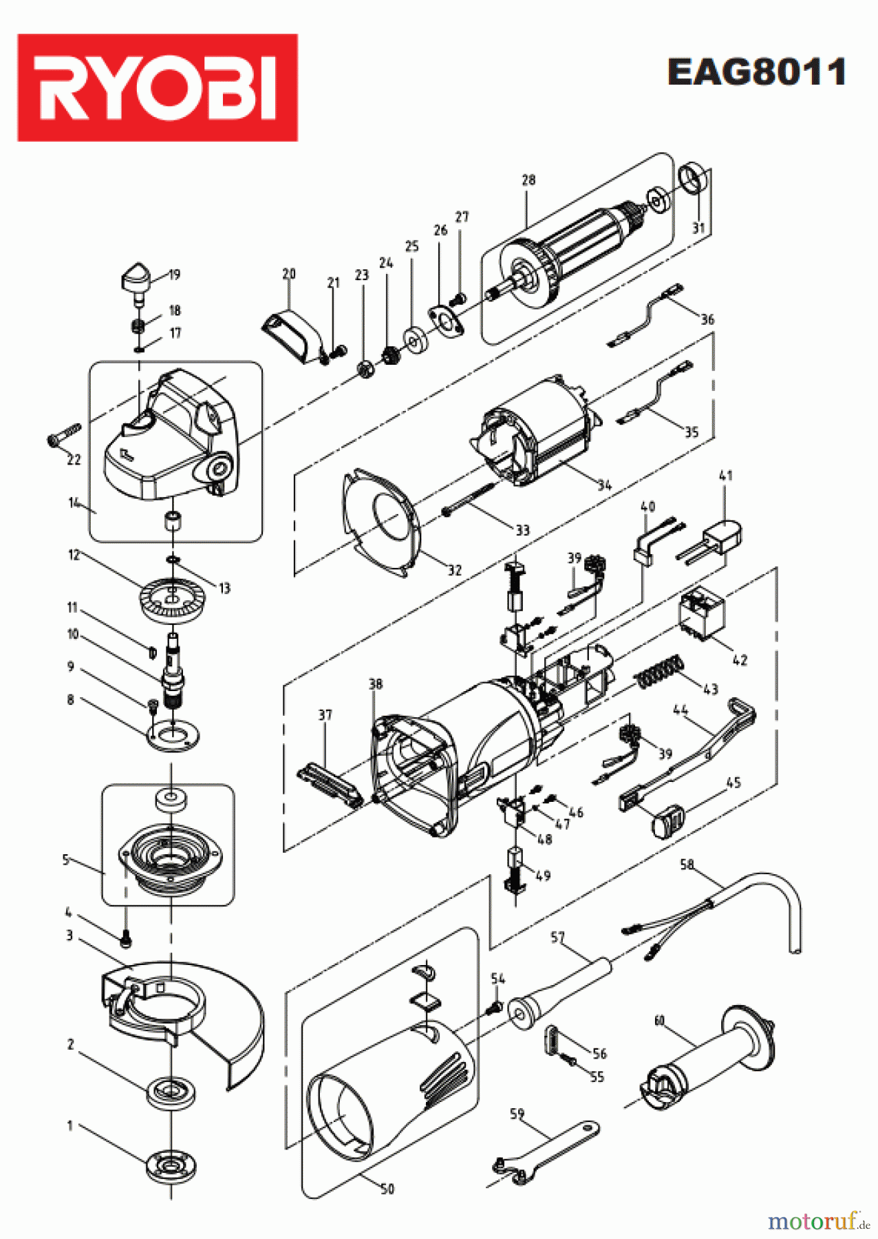 Ryobi Schleifgeräte Winkelschleifgerät EAG8011 Seite 1